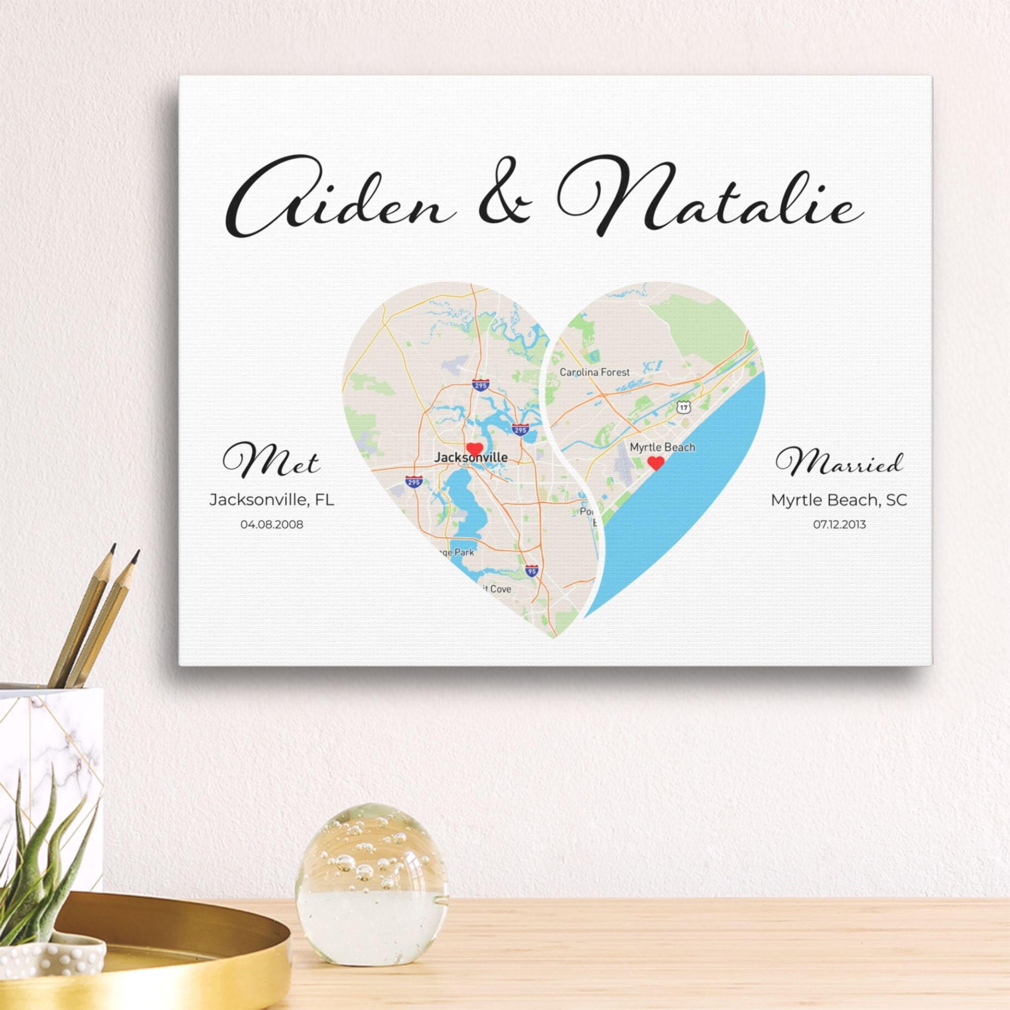 Custom Yin Yang Heart Map | Long Distance Relationship Gift | Option 4