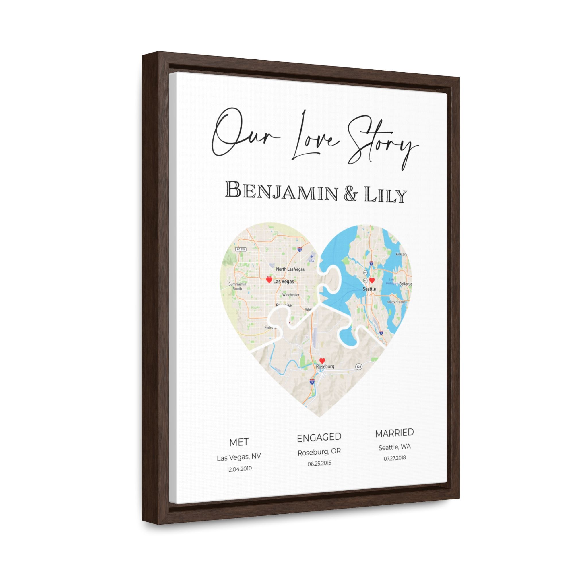 Puzzle Piece Heart Map Art | Personalized Couple Gift | Option 5