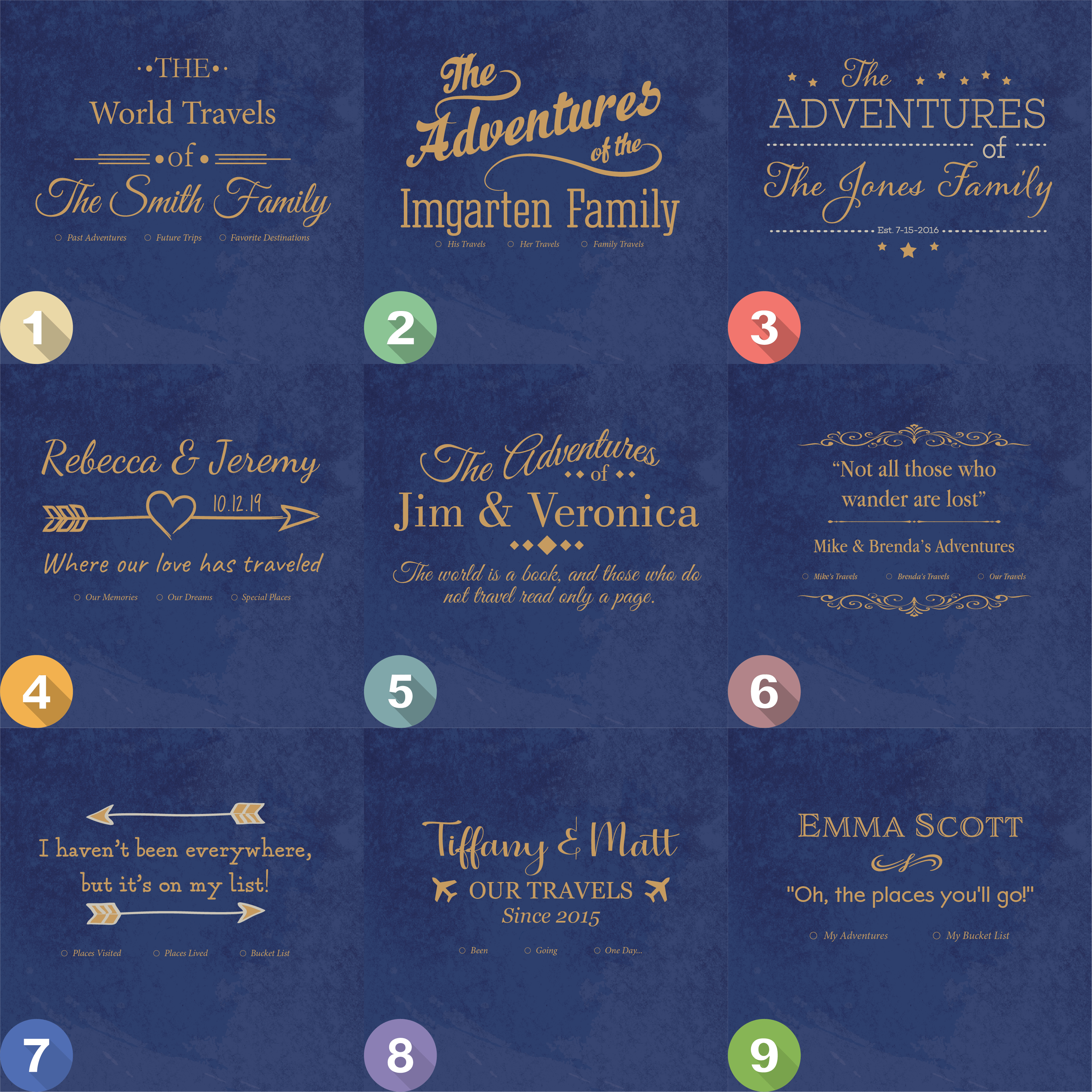 Personalization Options Gold and Navy canvas world Map