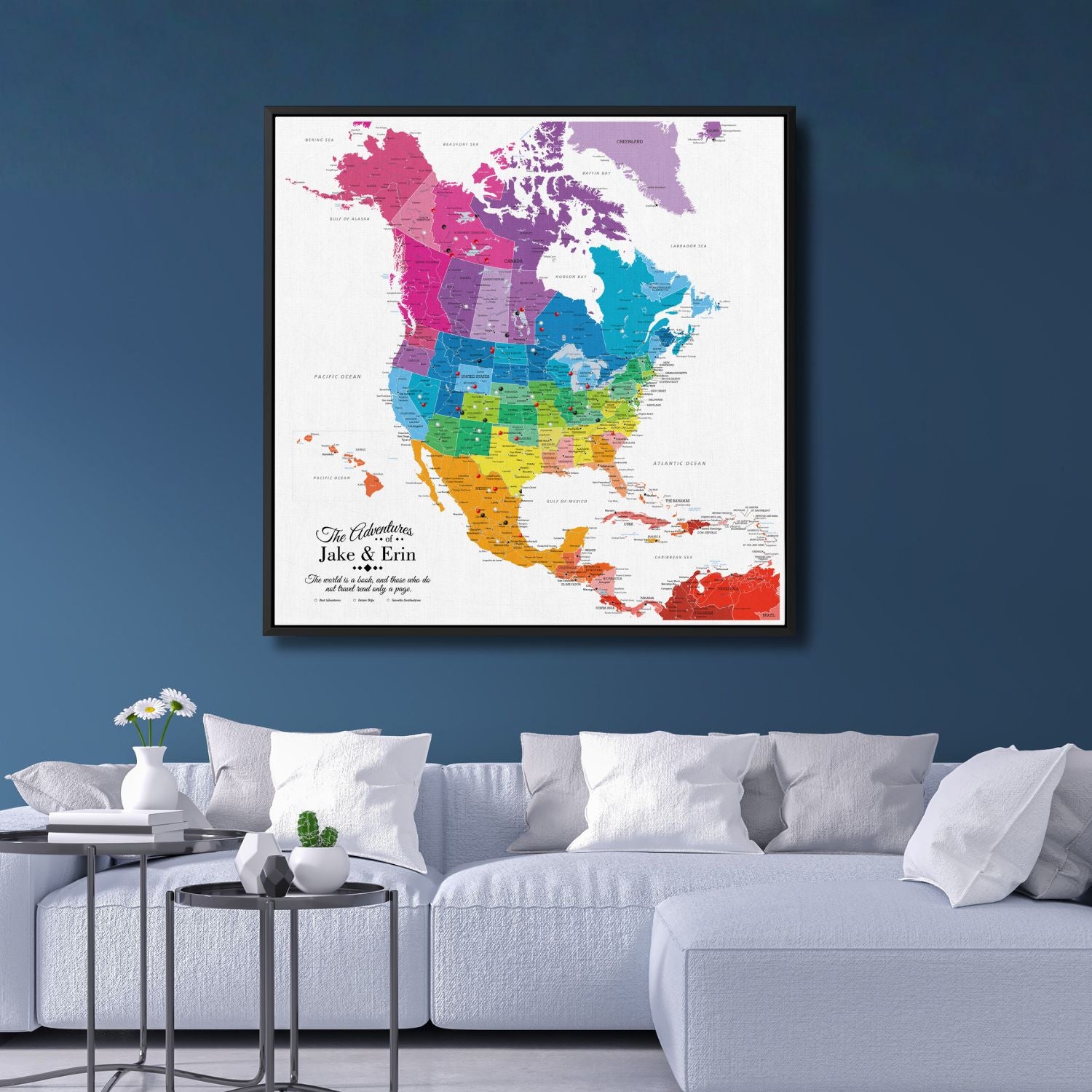 Canvas - Colorful North America Travel Map with Pins
