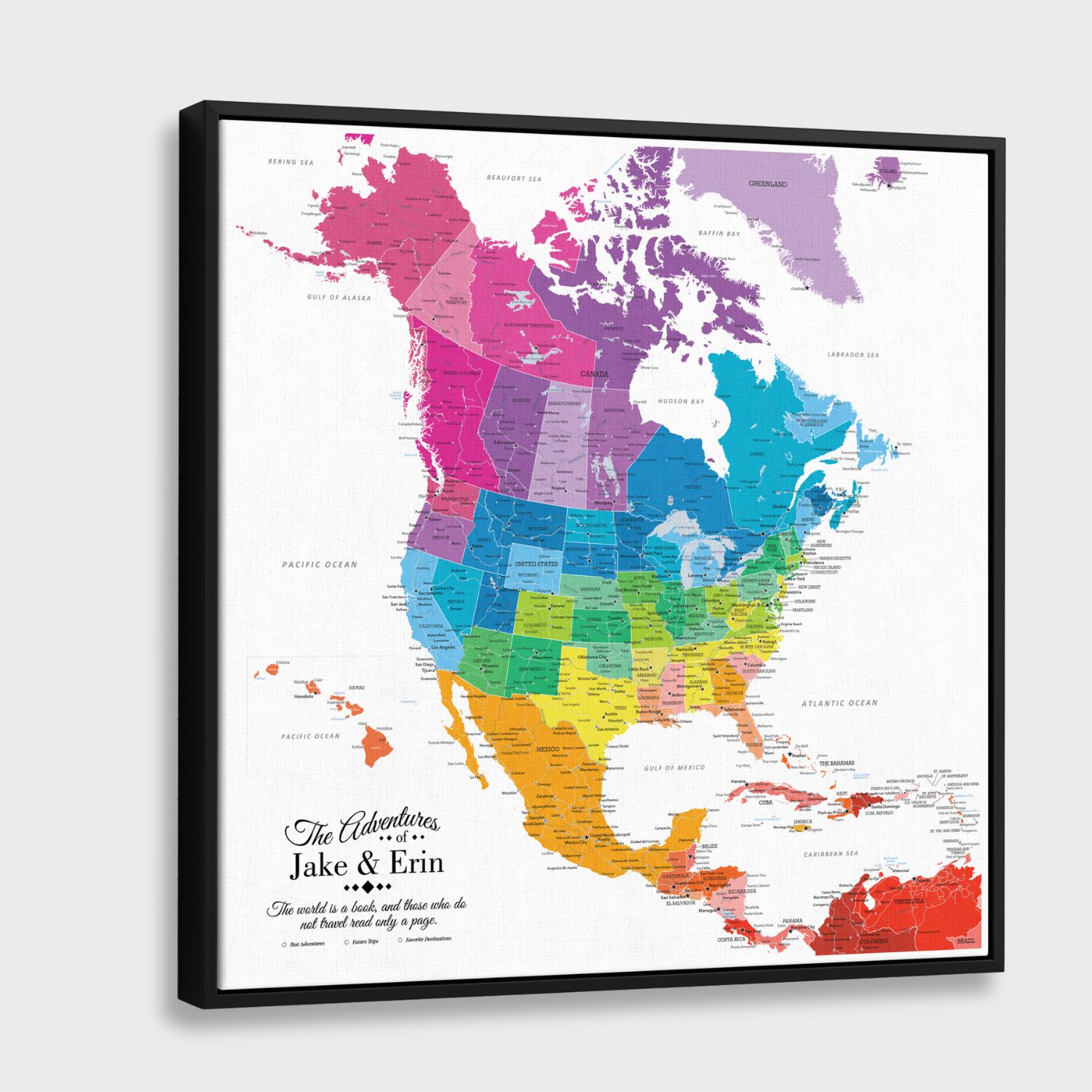 Canvas - Colorful North America Travel Map with Pins