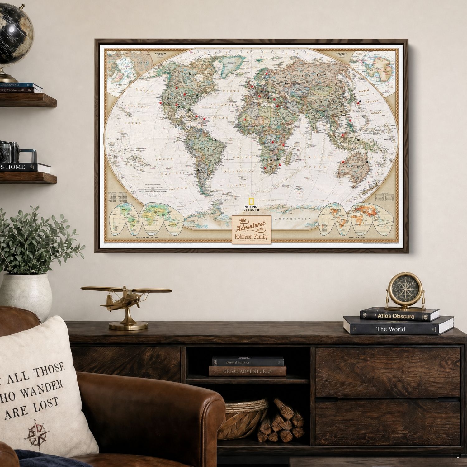 Canvas - Executive World Travel Map with Pins