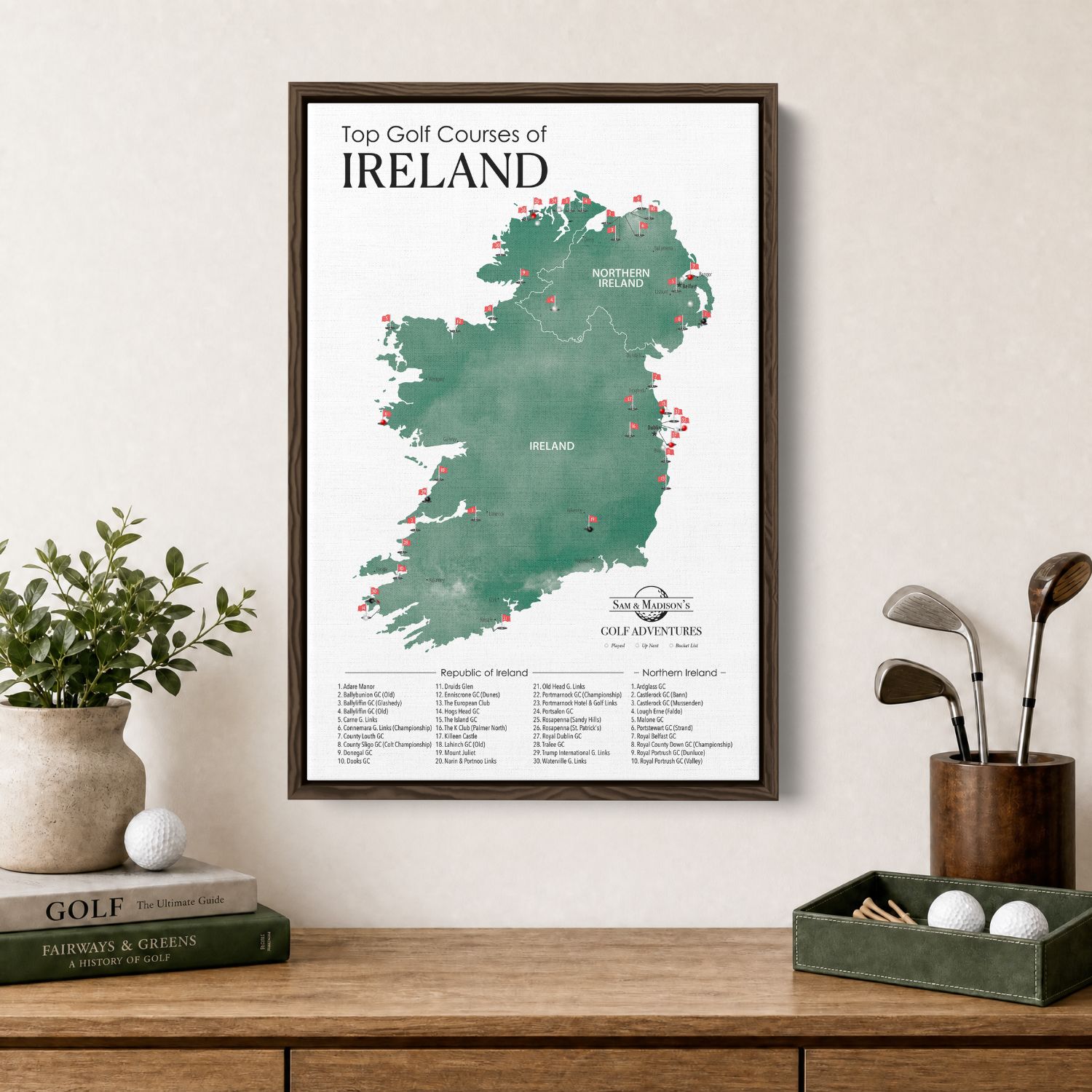 Canvas - Ireland Golf Courses Travel Map with Pins