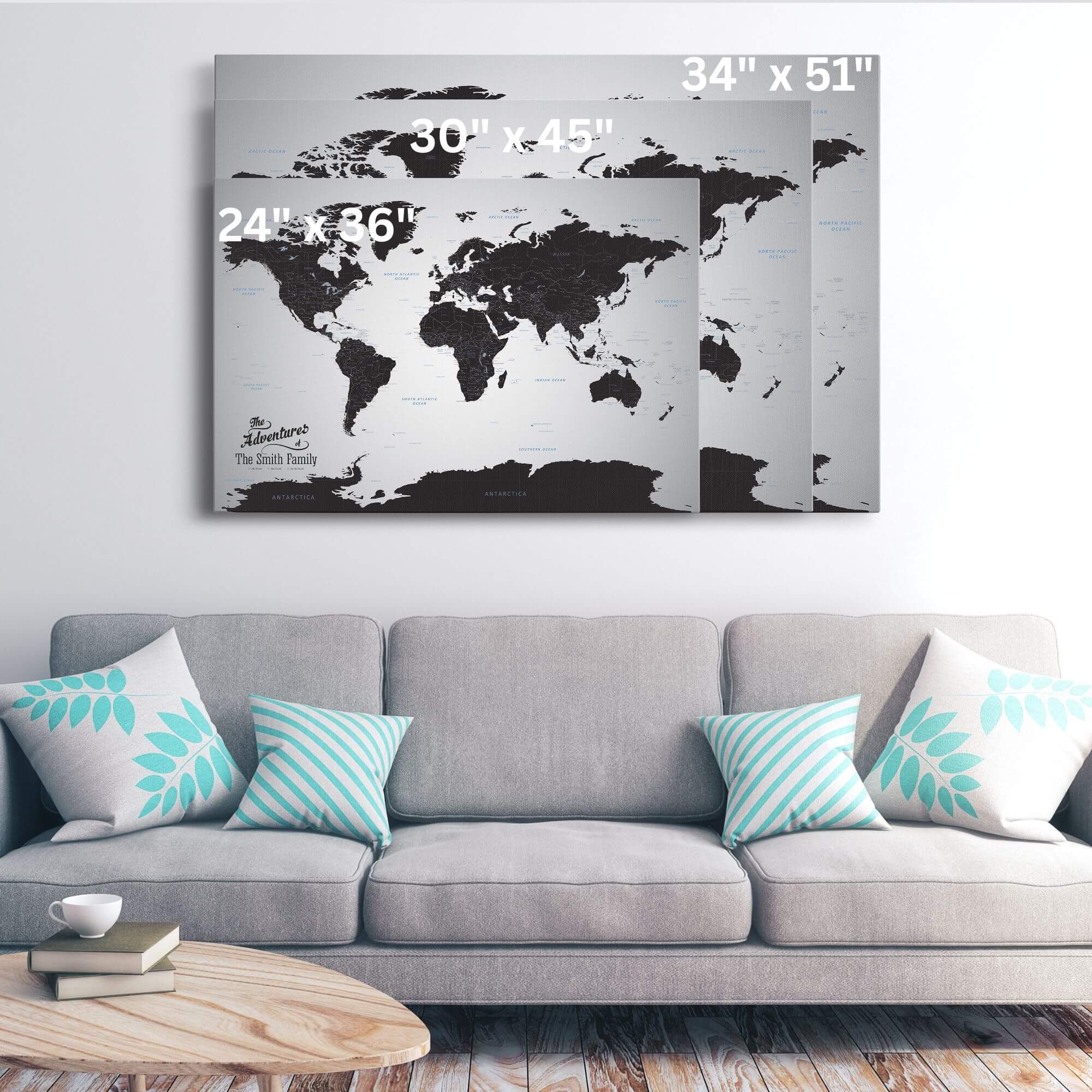 Canvas - Black Ice World Travel Map with pins