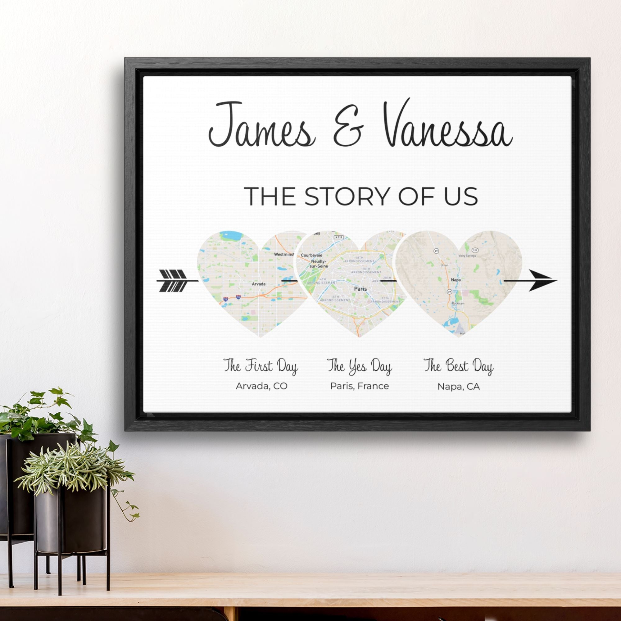 The Story of Us Map | Personalized Relationship Wall Decor | Option 3