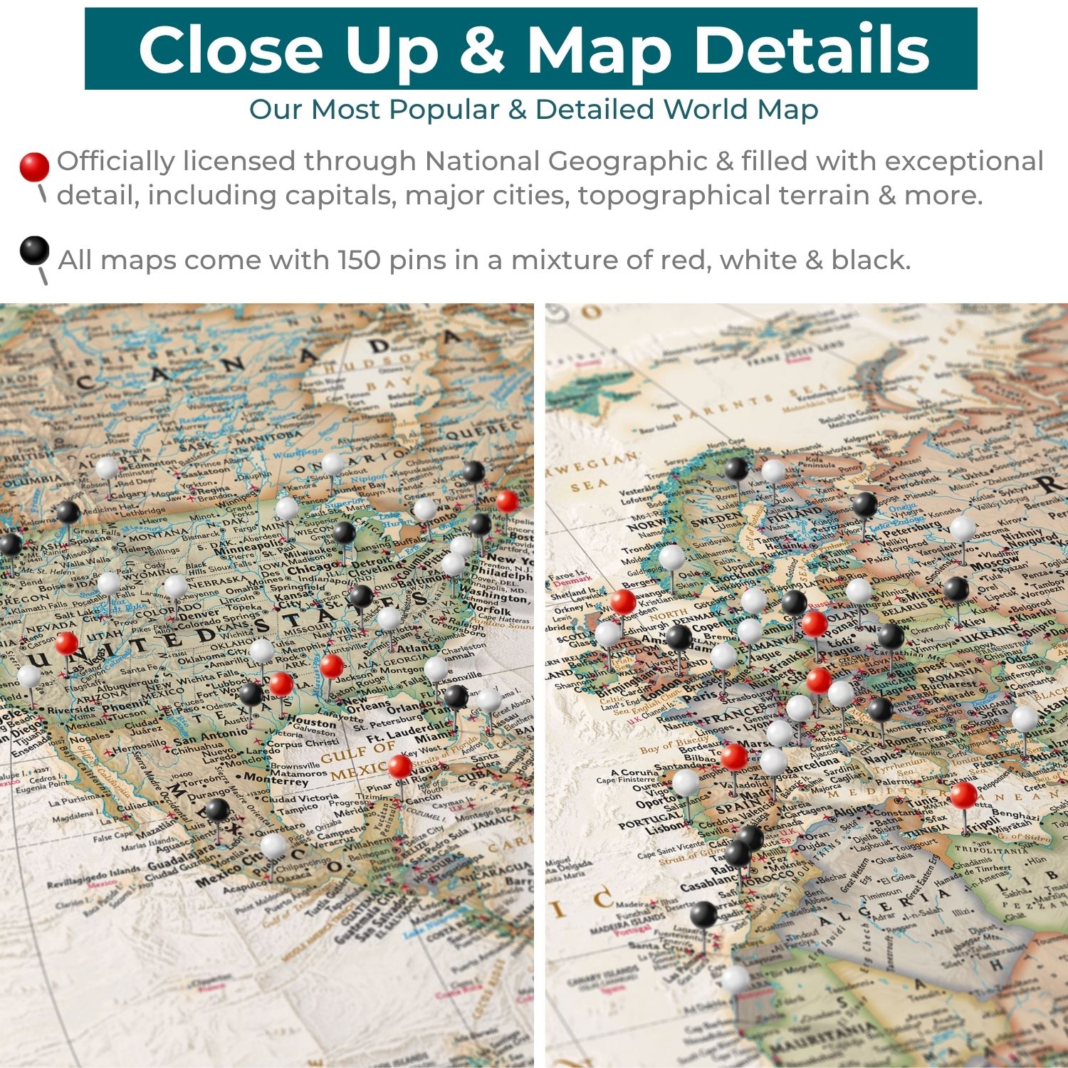Executive World Canvas Poster close up and map details infographic