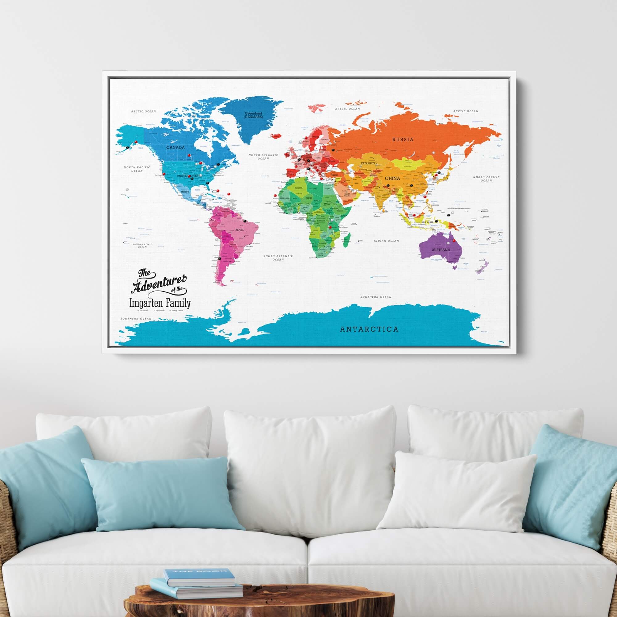 Canvas - Colorful World Travel Map with pins