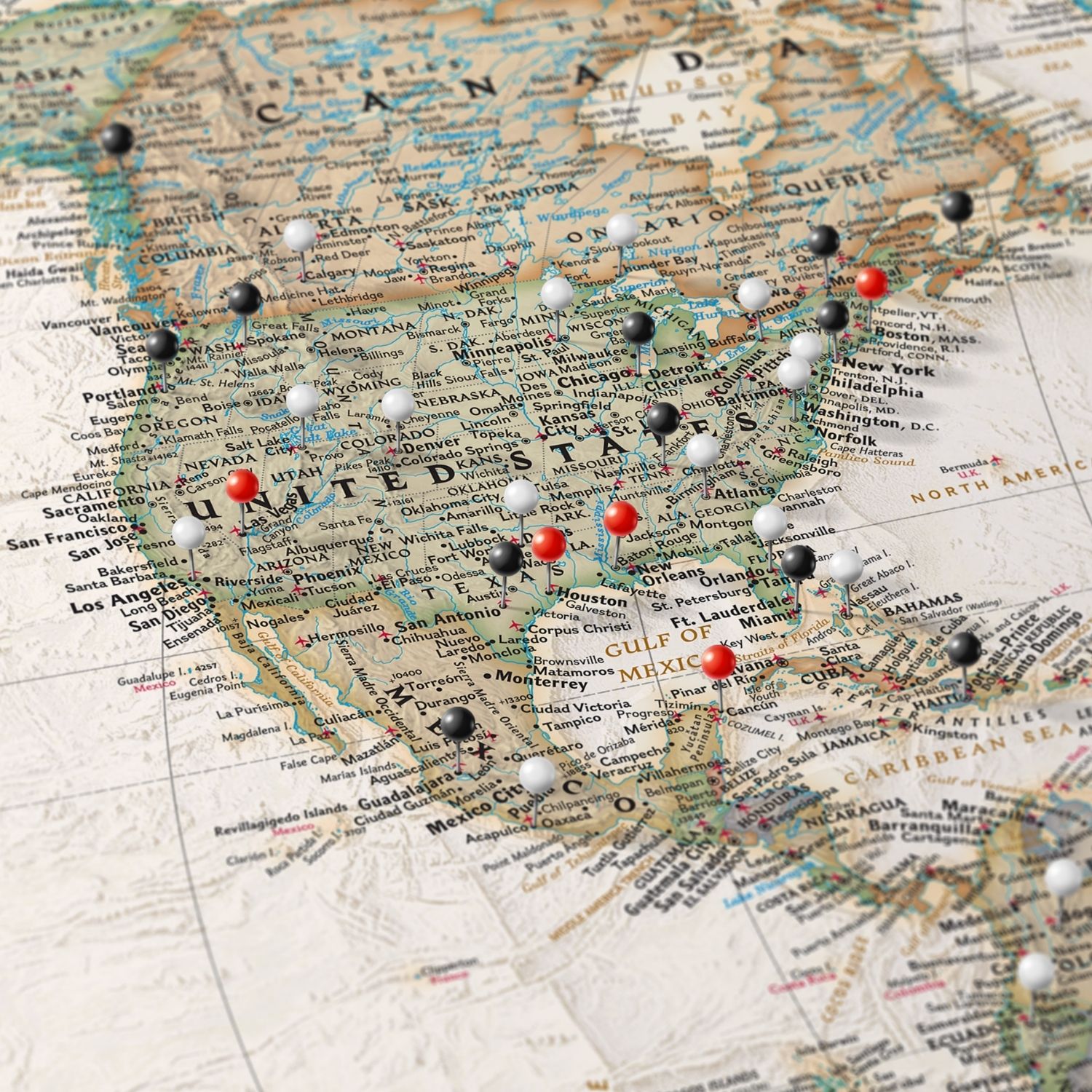 Executive World Canvas Poster close up of united states with pins