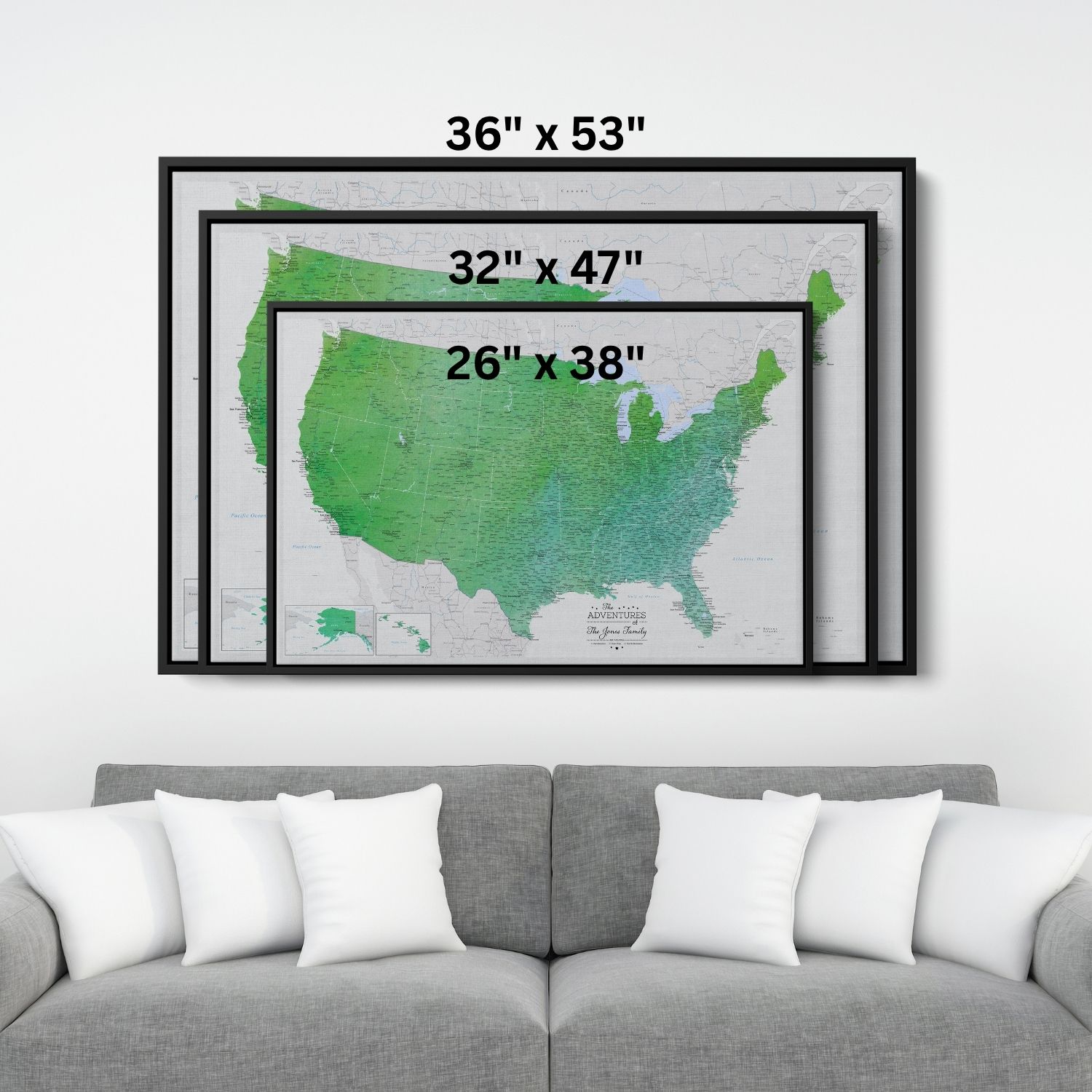 Canvas - Enchanting Emerald Watercolor USA Travel Map with pins
