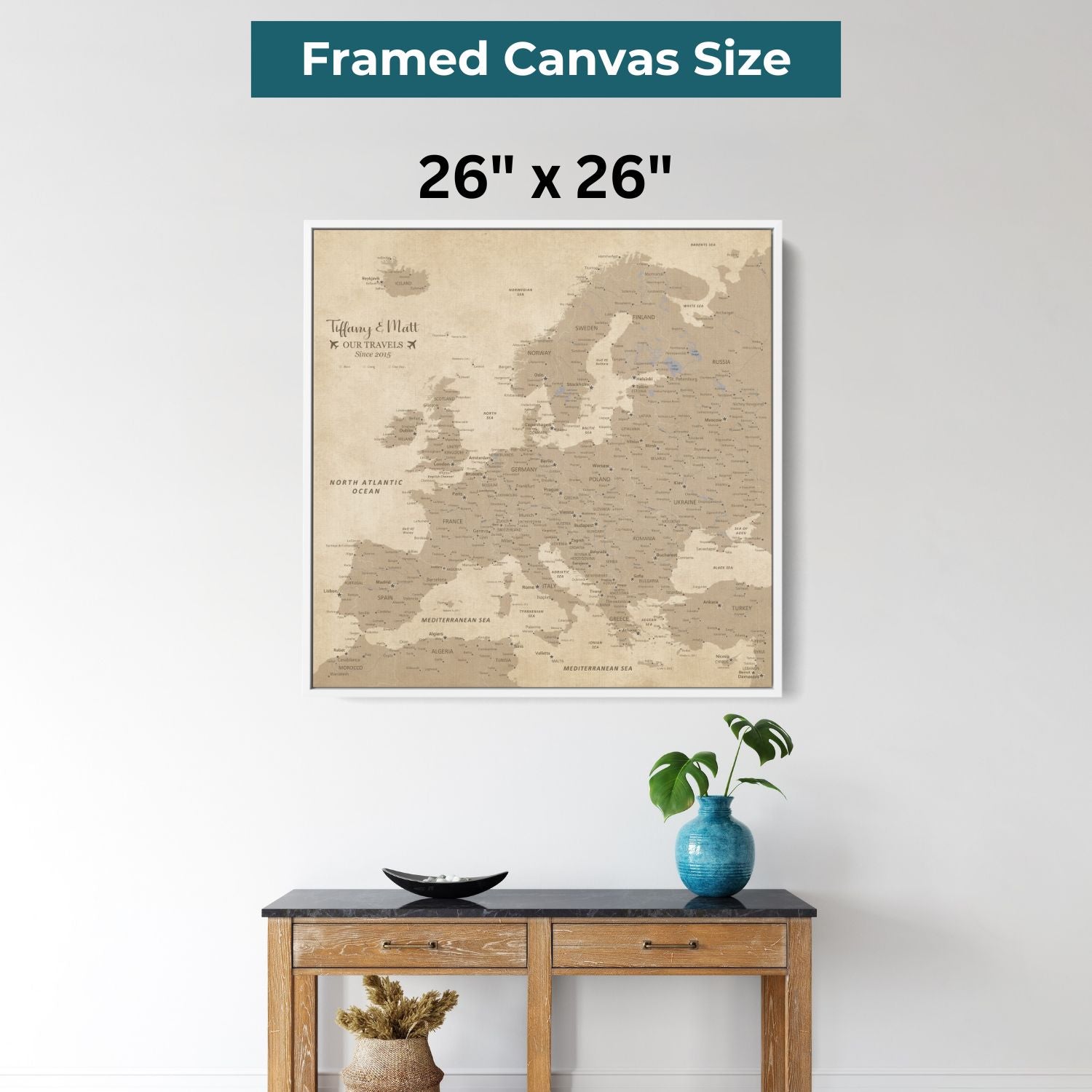 Canvas - Vintage Europe Travel Map with Pins - Square