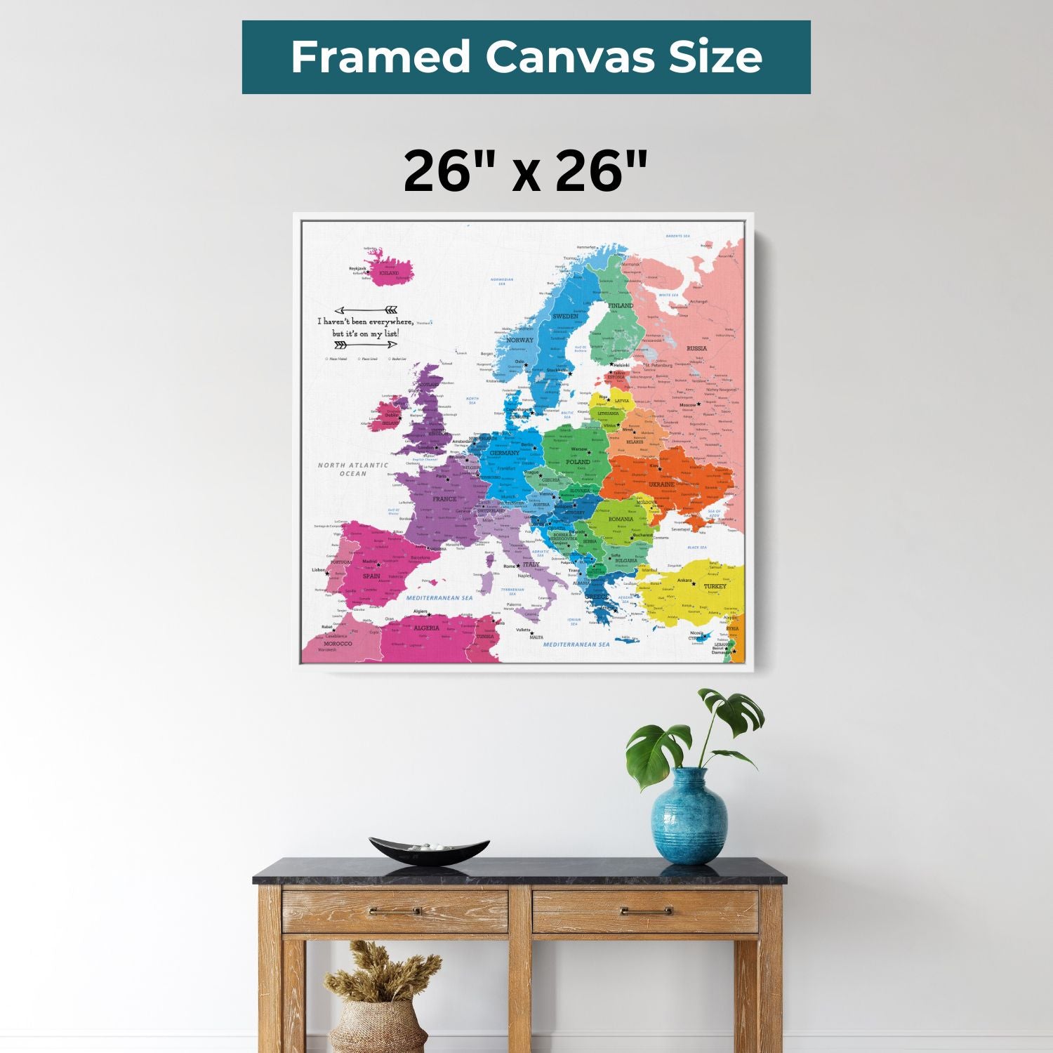 Canvas - Colorful Europe Travel Map with Pins - Square