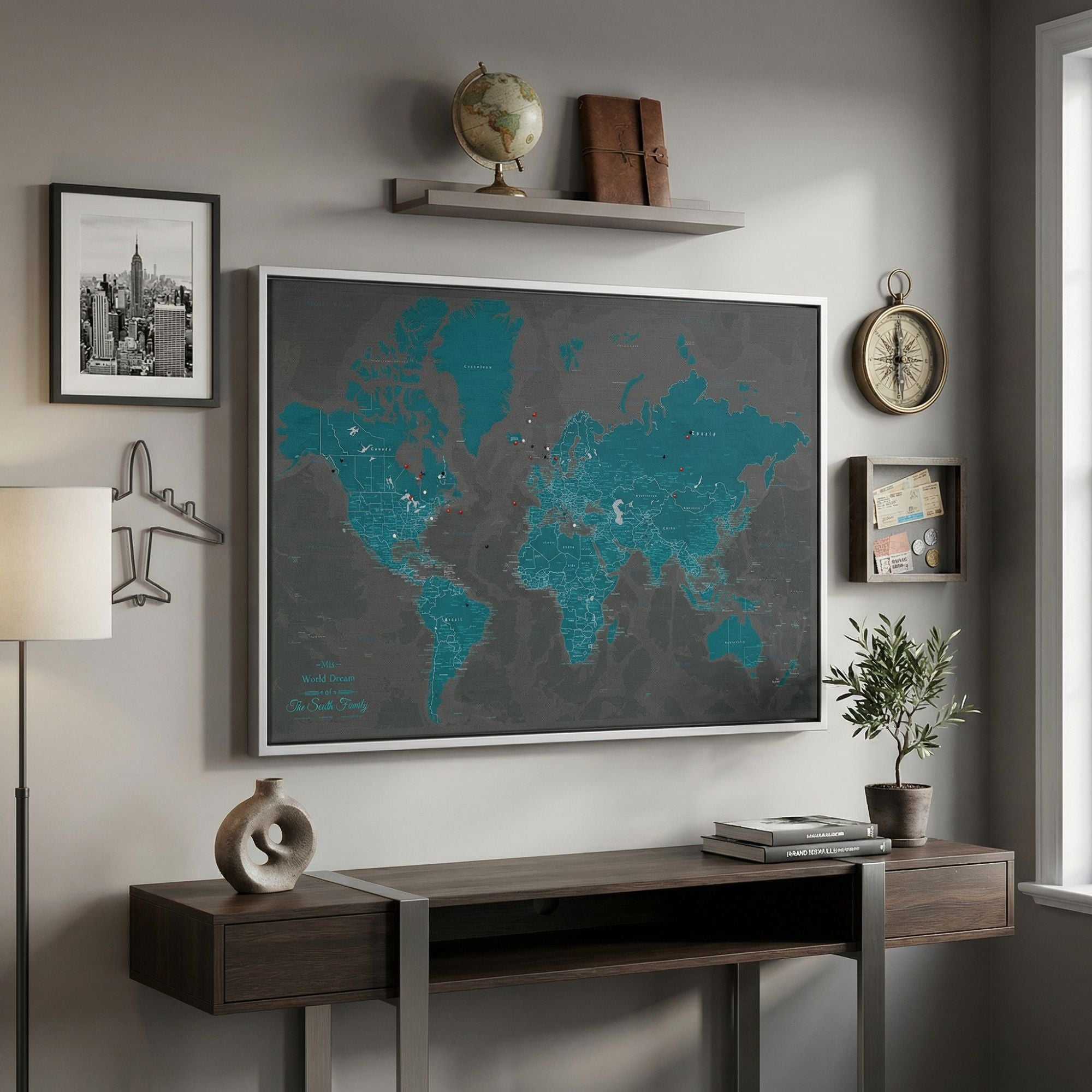 Canvas - Midnight Dream World Travel Map with pins
