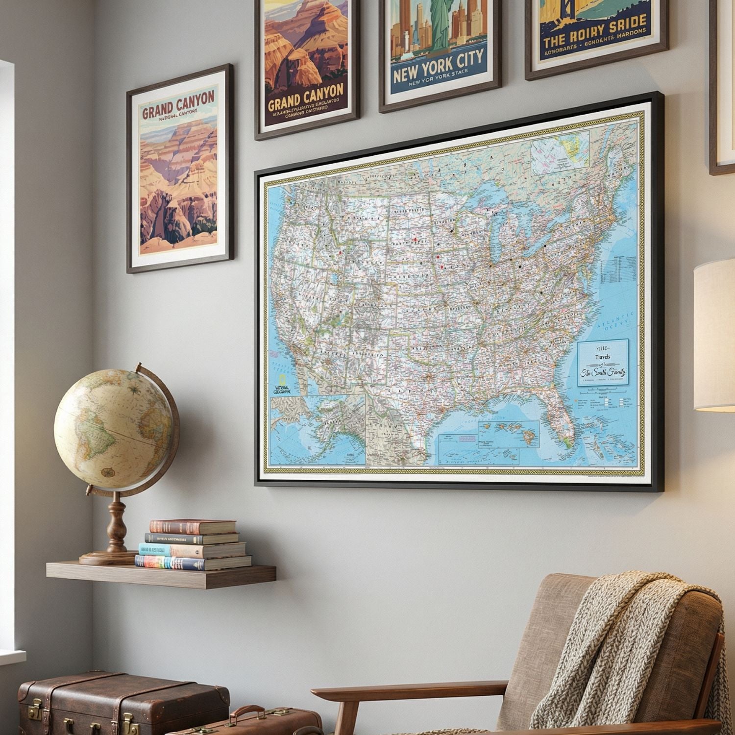 Canvas - Classic USA Travel Pin Map