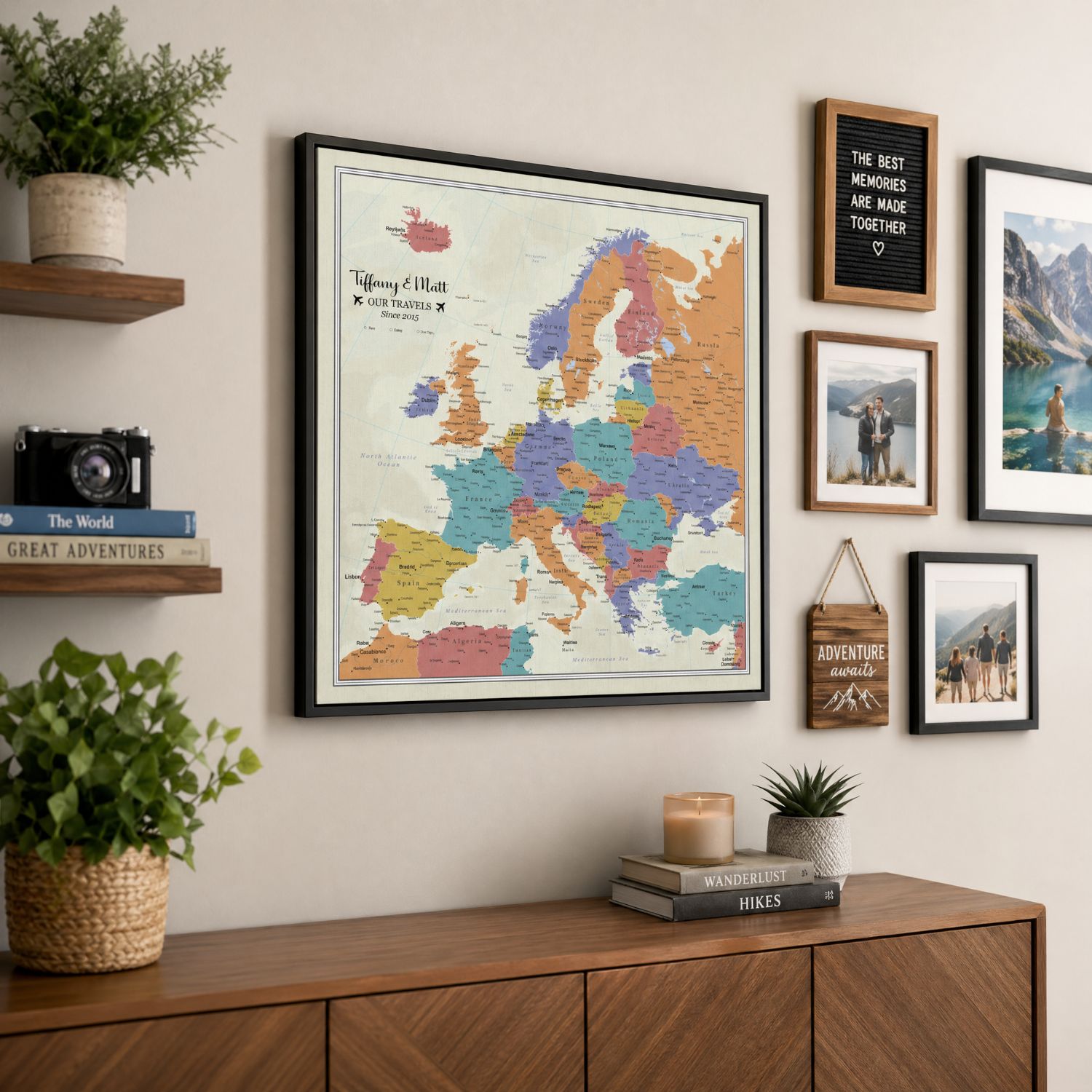 Canvas - Tan Ocean Europe Travel Map with Pins - Square