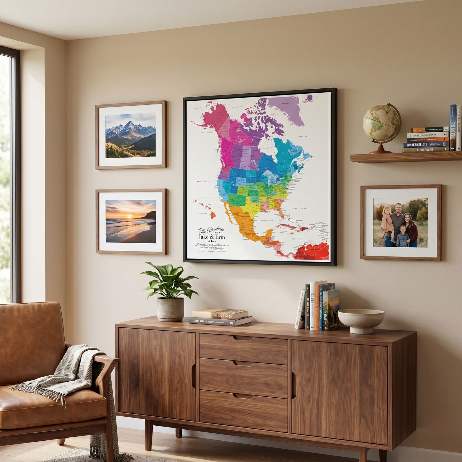 Canvas - Colorful North America Travel Map with Pins