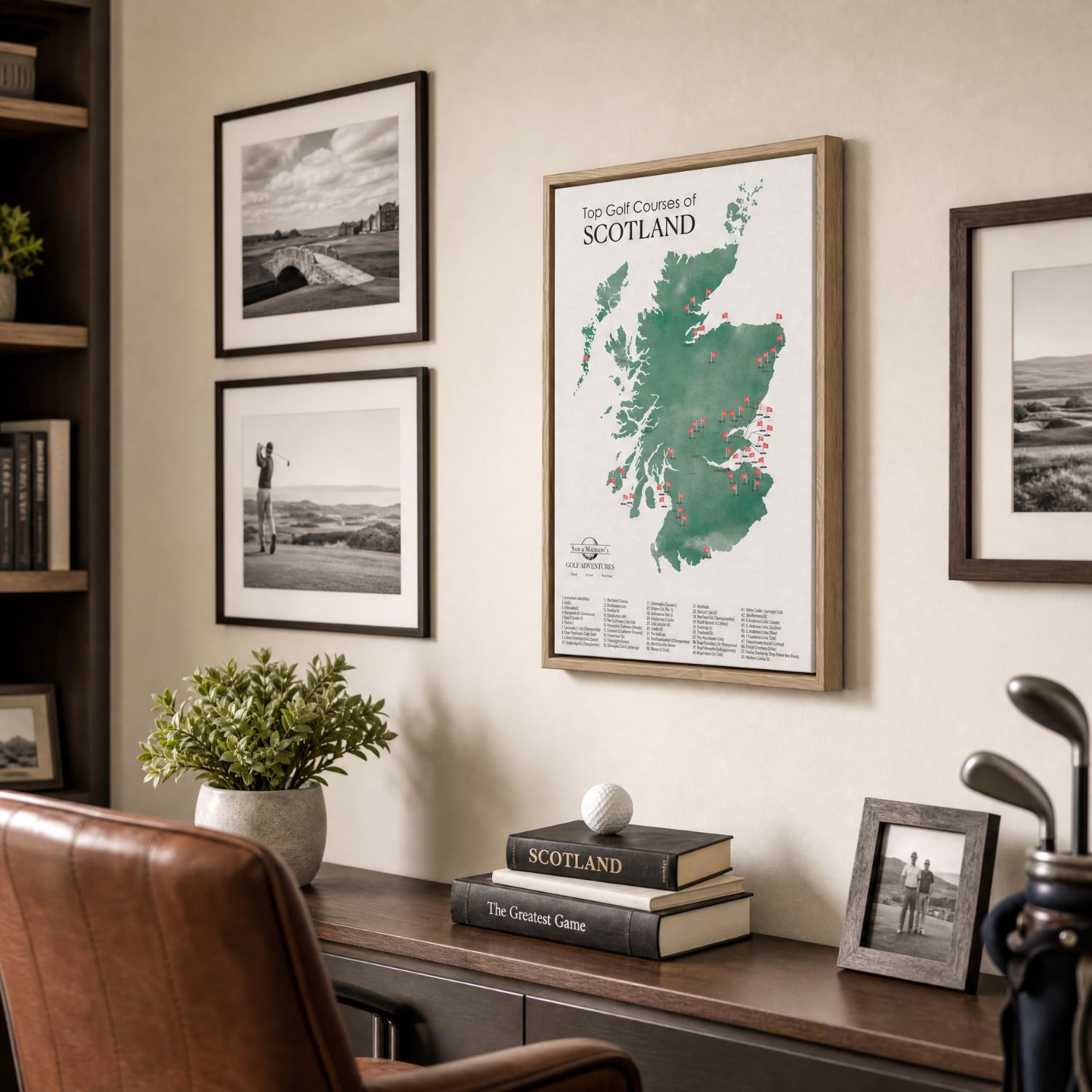 Canvas - Scotland Golf Courses Travel Map with Pins