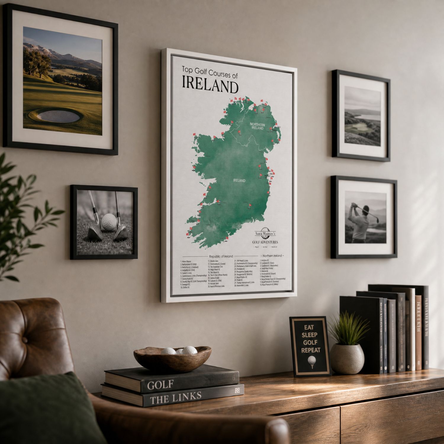 Canvas - Ireland Golf Courses Travel Map with Pins