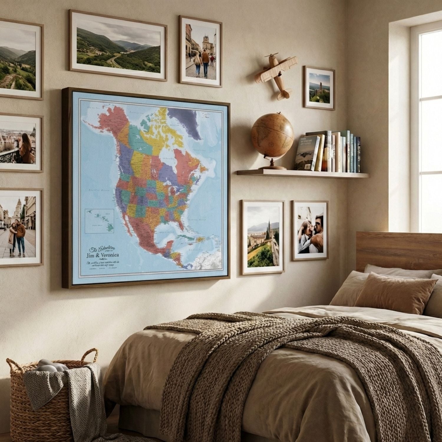 Canvas - Blue Oceans North America Travel Map with Pins