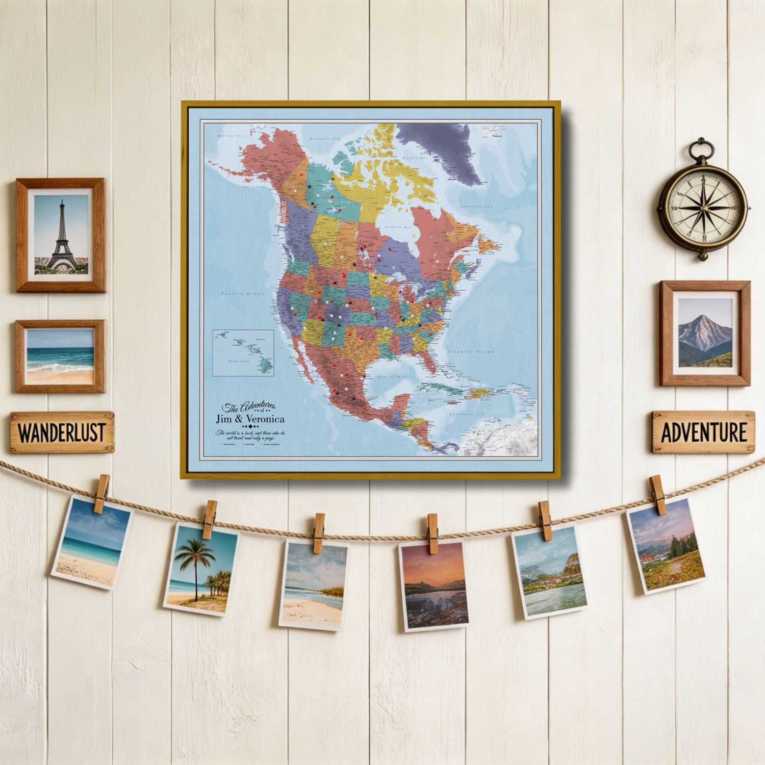 Canvas - Blue Oceans North America Travel Map with Pins