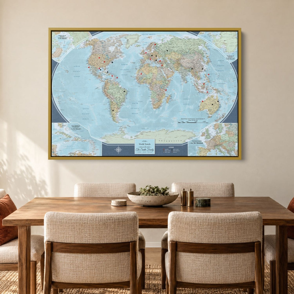 Canvas - Signature World Travel Map with pins