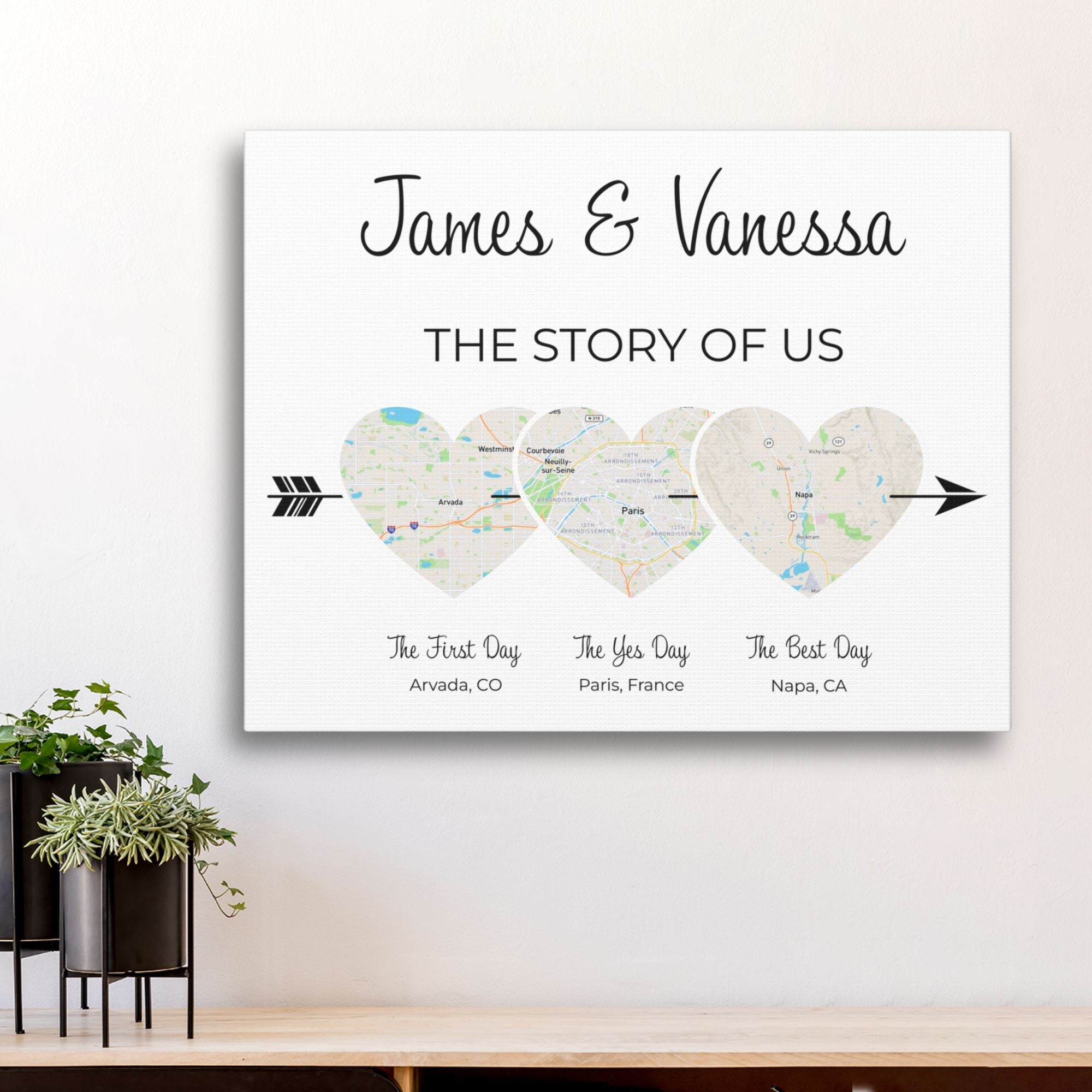 The Story of Us Map | Personalized Relationship Wall Decor | Option 3