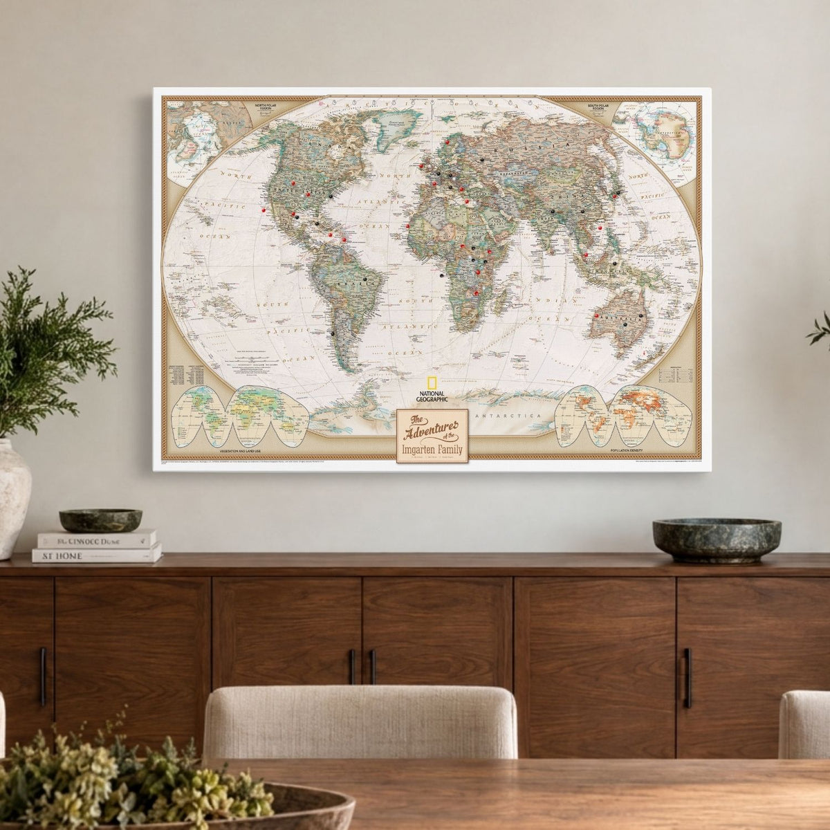 Gallery Wrapped - Executive World Travel Map with pins