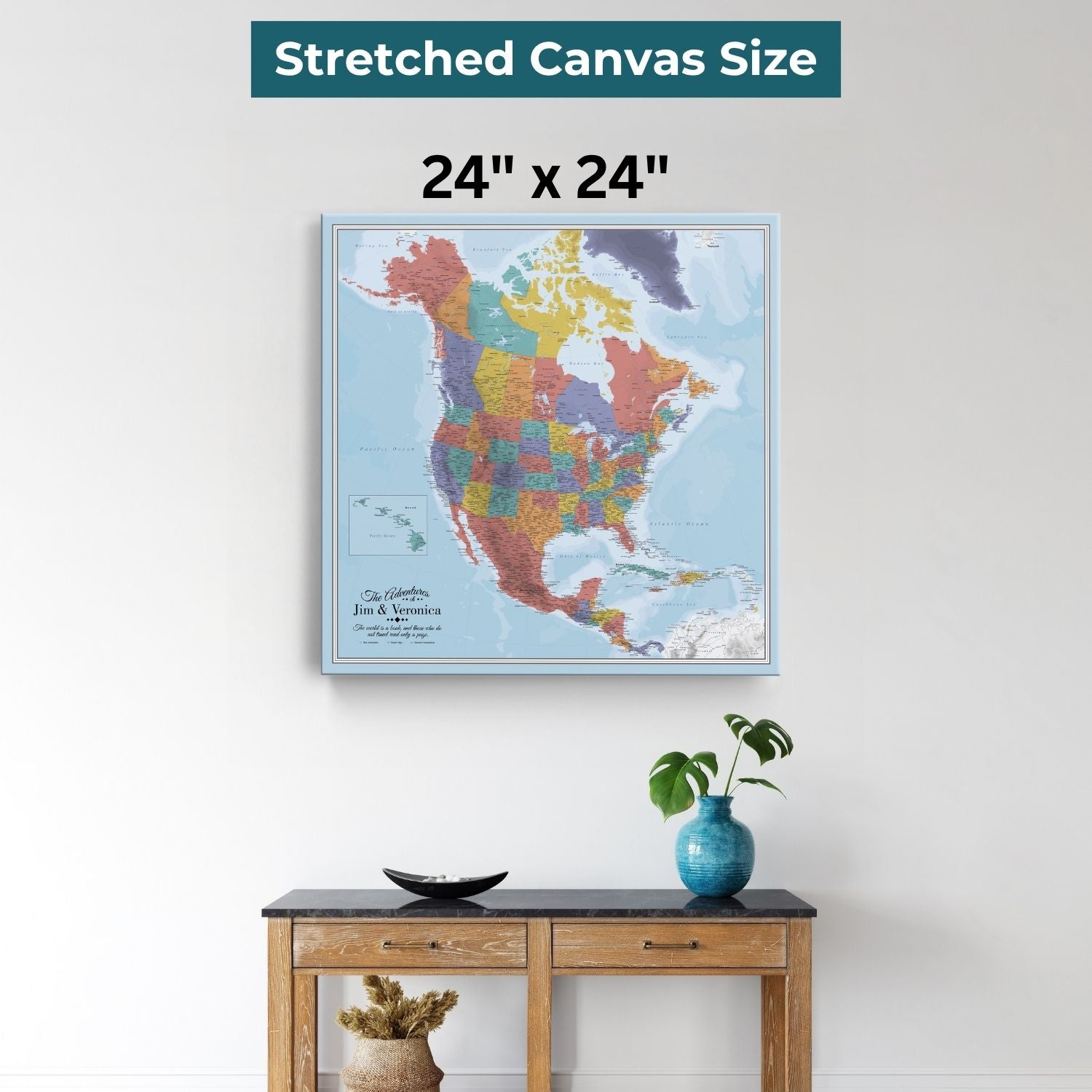 Gallery Wrapped - Blue Oceans North America Travel Map with pins
