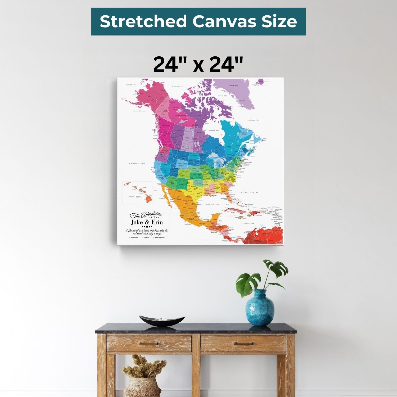 Gallery Wrapped - Colorful North America Travel Map with pins