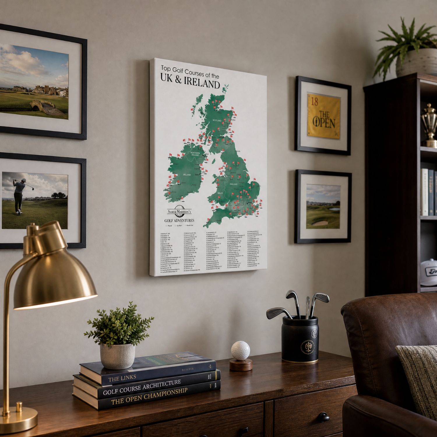 Gallery Wrapped - The UK and Ireland Golf Courses Travel Map with Pins