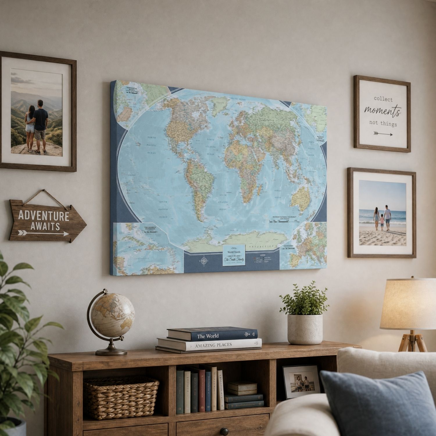 Gallery Wrapped - Signature World Travel Map with pins - Stretched Canvas