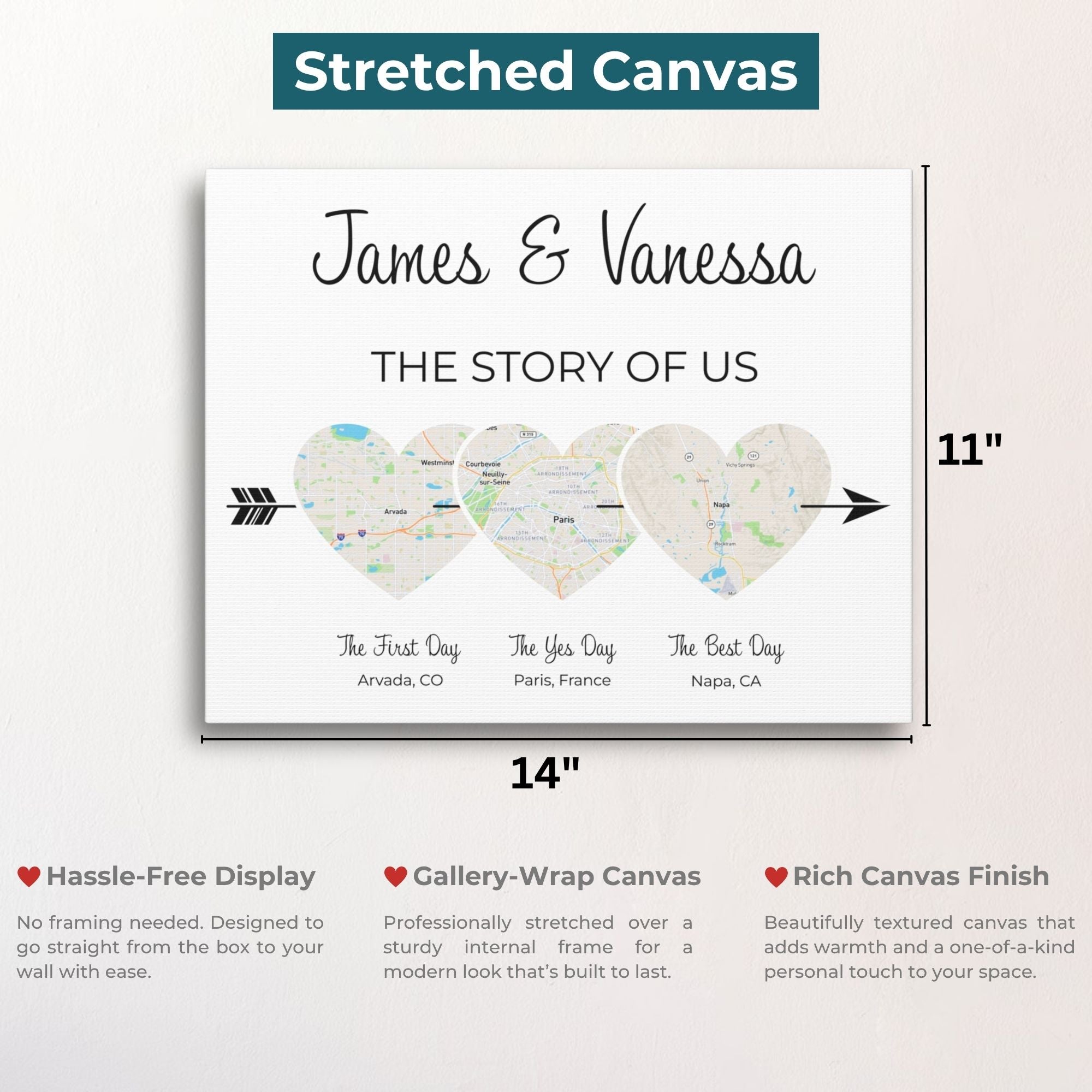 The Story of Us Map | Personalized Relationship Wall Decor | Option 3