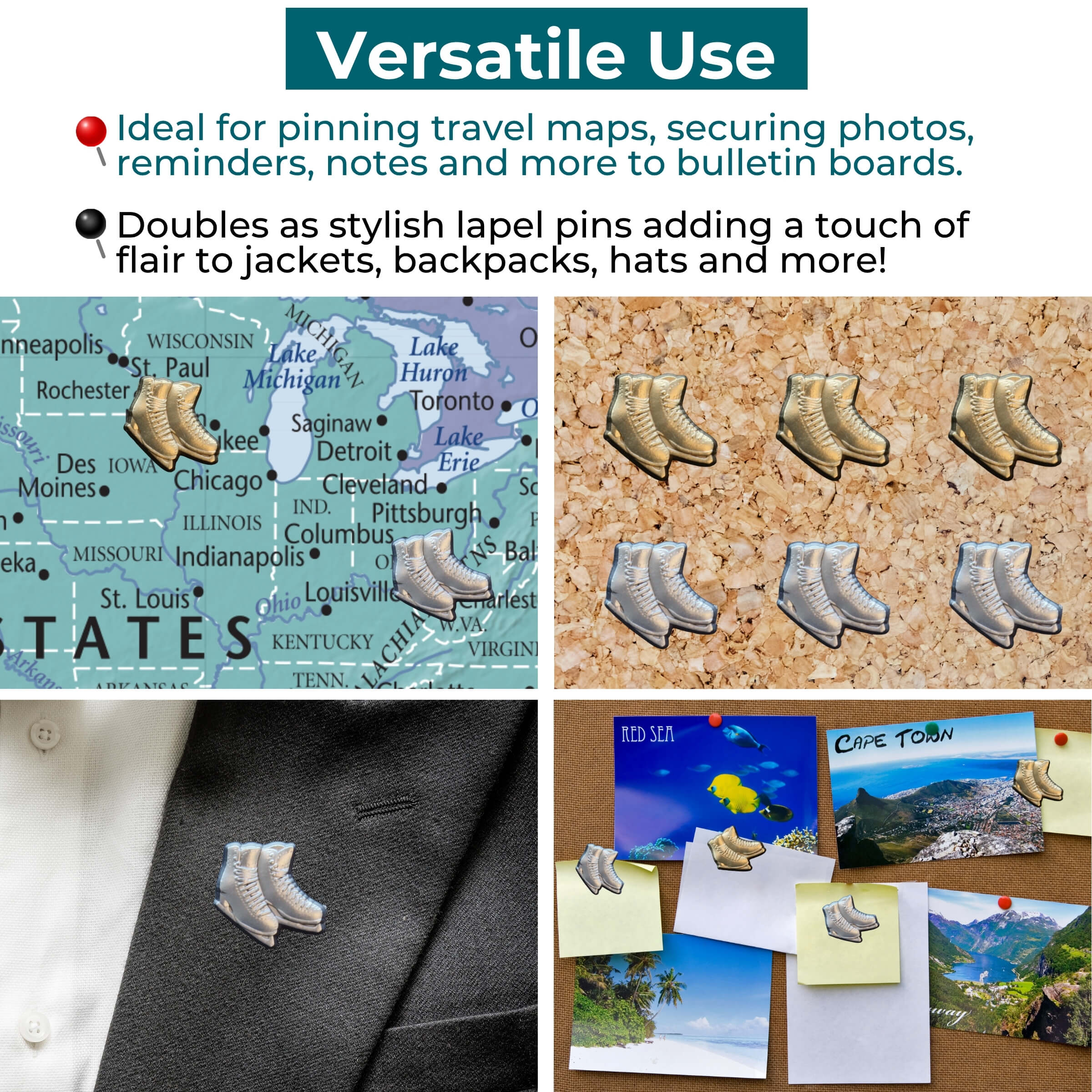 Ice Skates Push Pins Versatile Uses