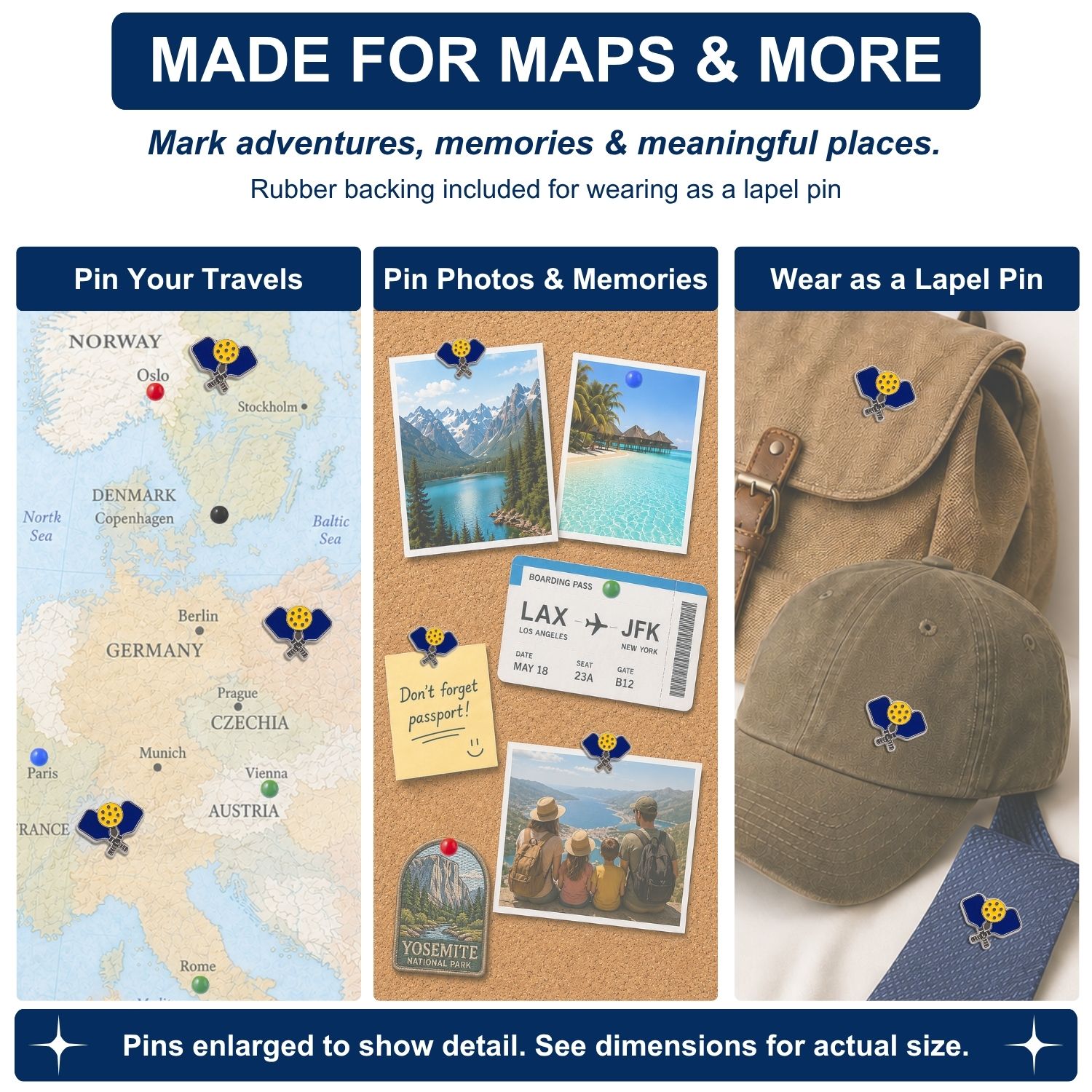 Pickleball Push Pins - Enamel Map & Lapel Pins - Pickleball Gift