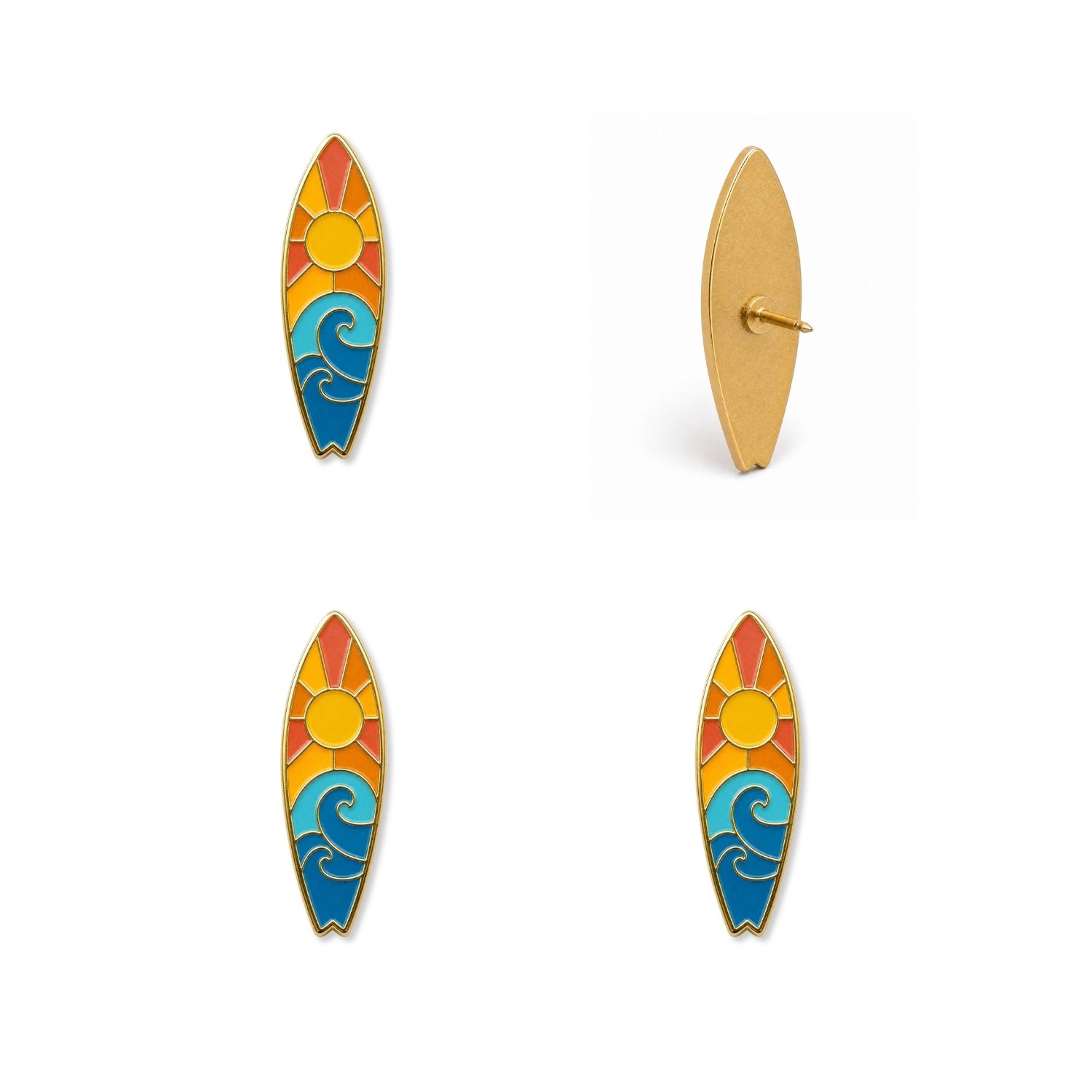 Surfboard Push Pins - Beach Enamel Map & Lapel Pins