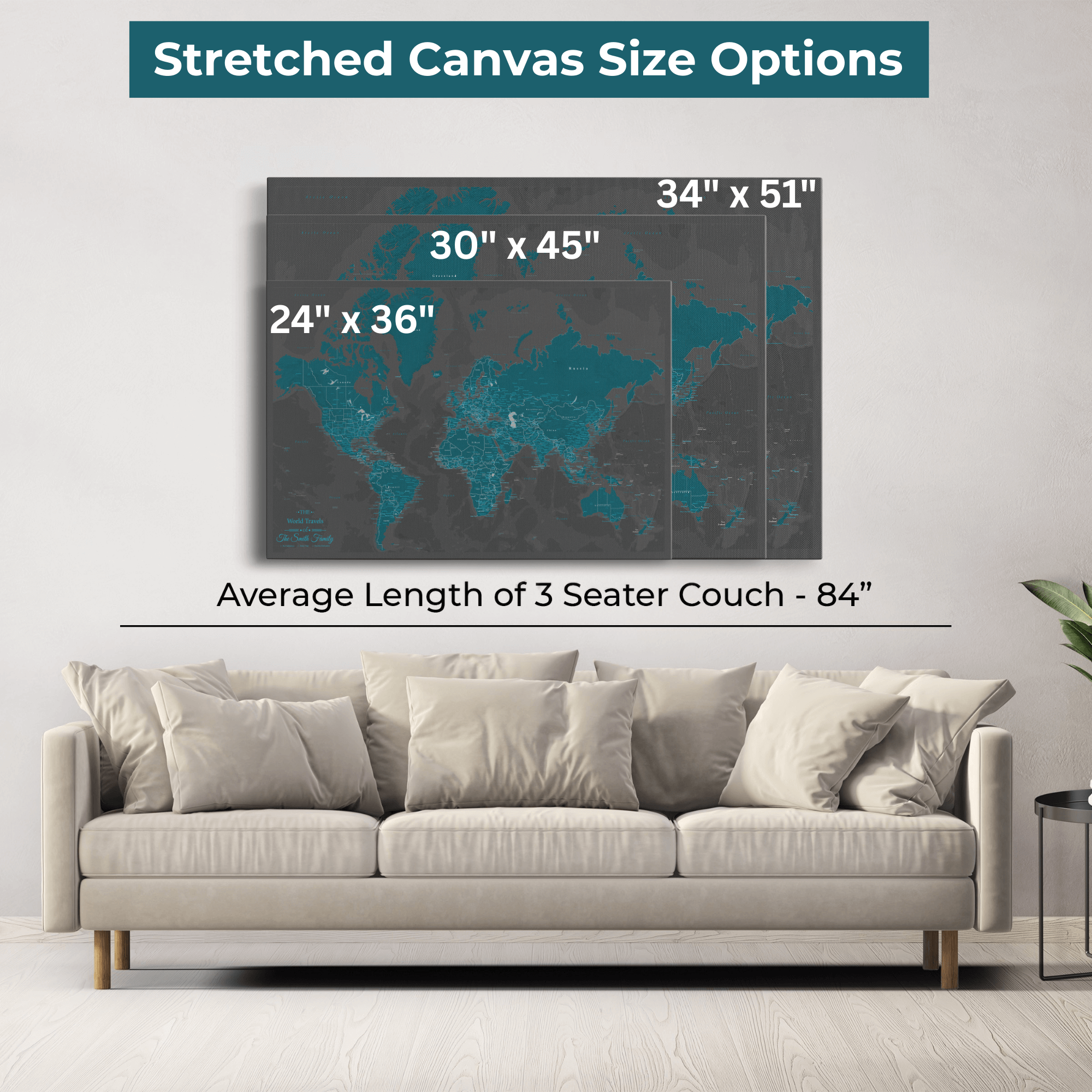 Gallery Wrapped - Midnight Dream World Push Pin Map with Pins