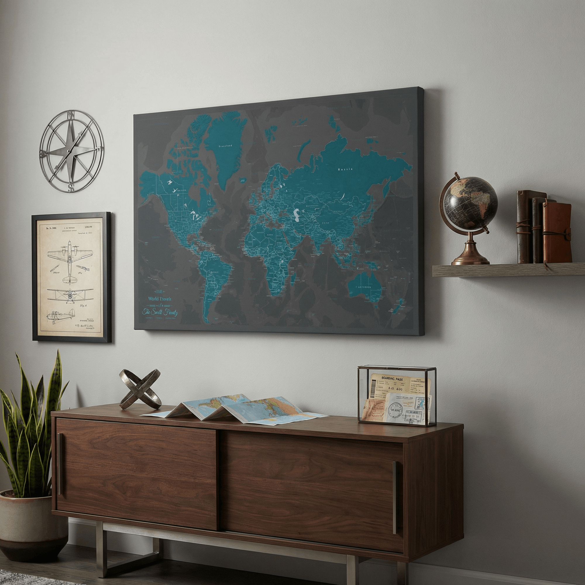 Gallery Wrapped - Midnight Dream World Push Pin Map with Pins