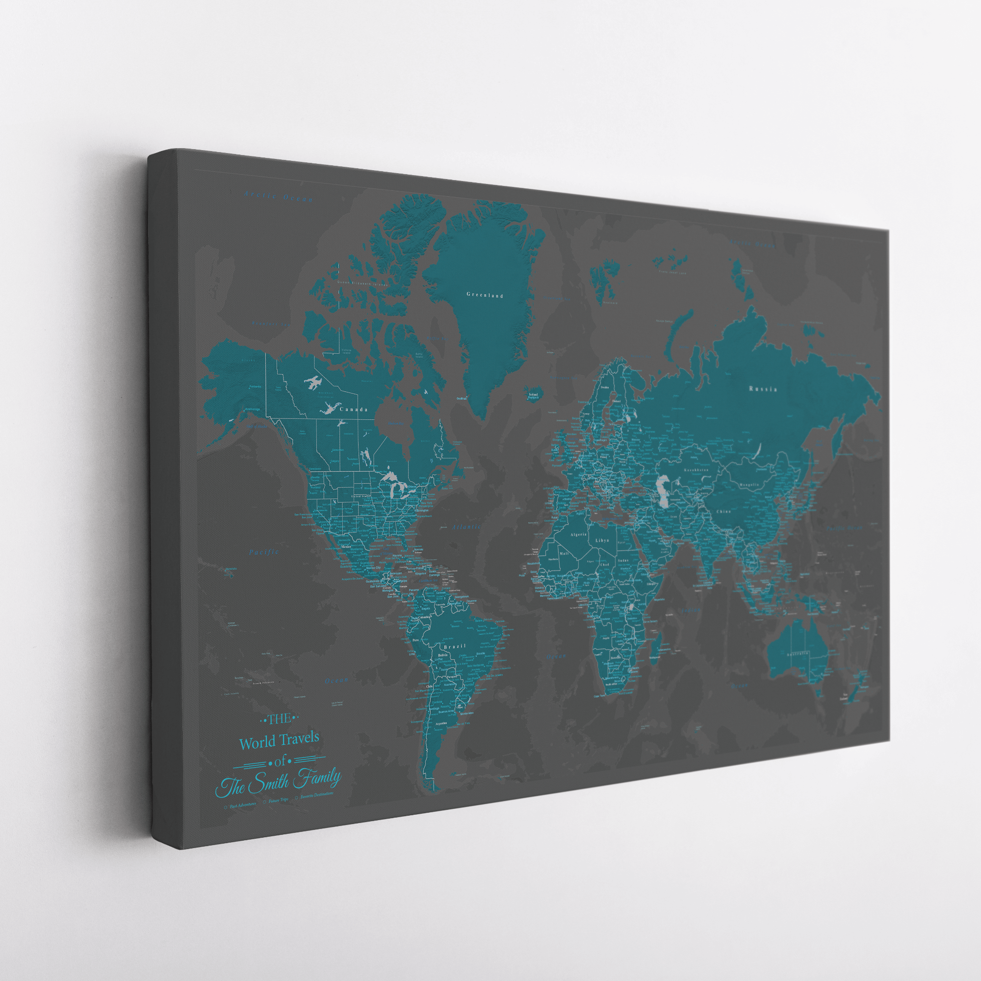 Gallery Wrapped - Midnight Dream World Push Pin Map with Pins