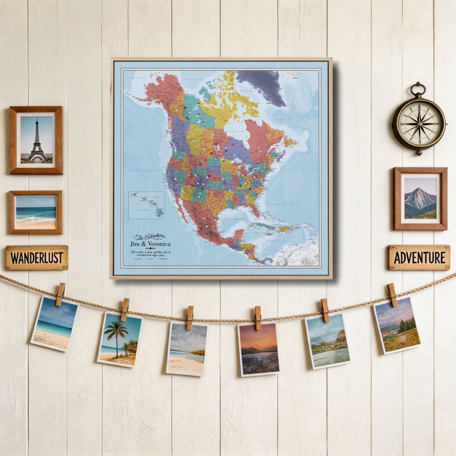 Canvas - Blue Oceans North America Travel Map with Pins