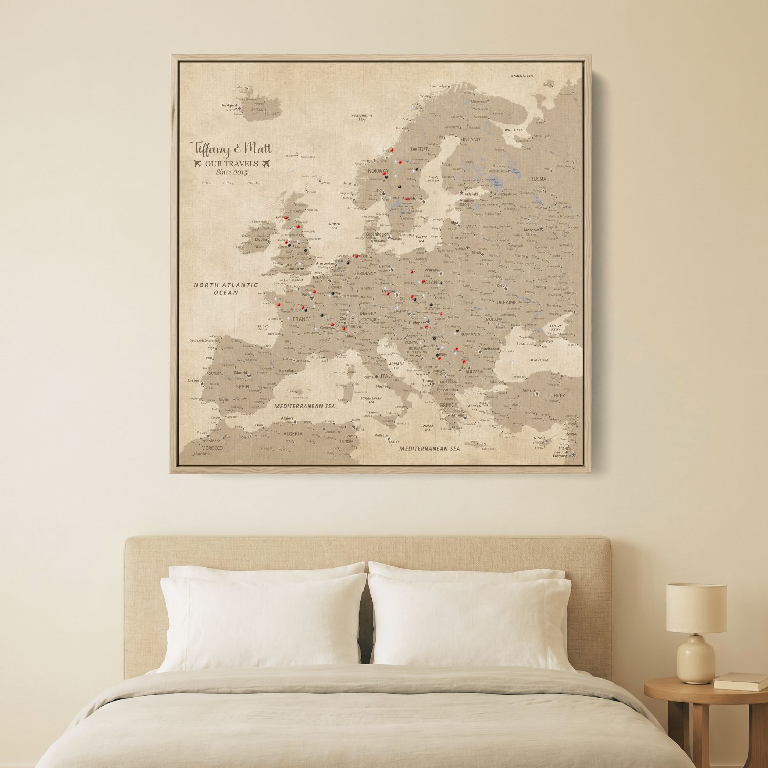 Canvas - Vintage Europe Travel Map with Pins - Square