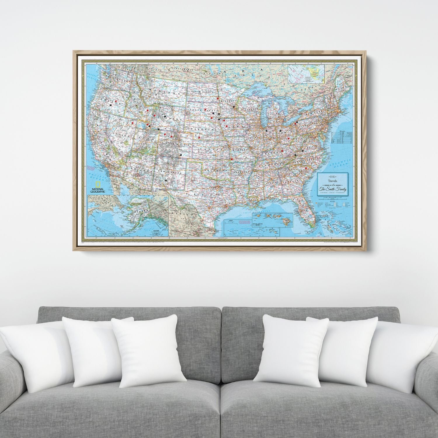 Canvas - Classic USA Travel Pin Map