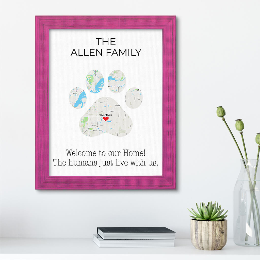 Personalized Cat Paw Print Map Art