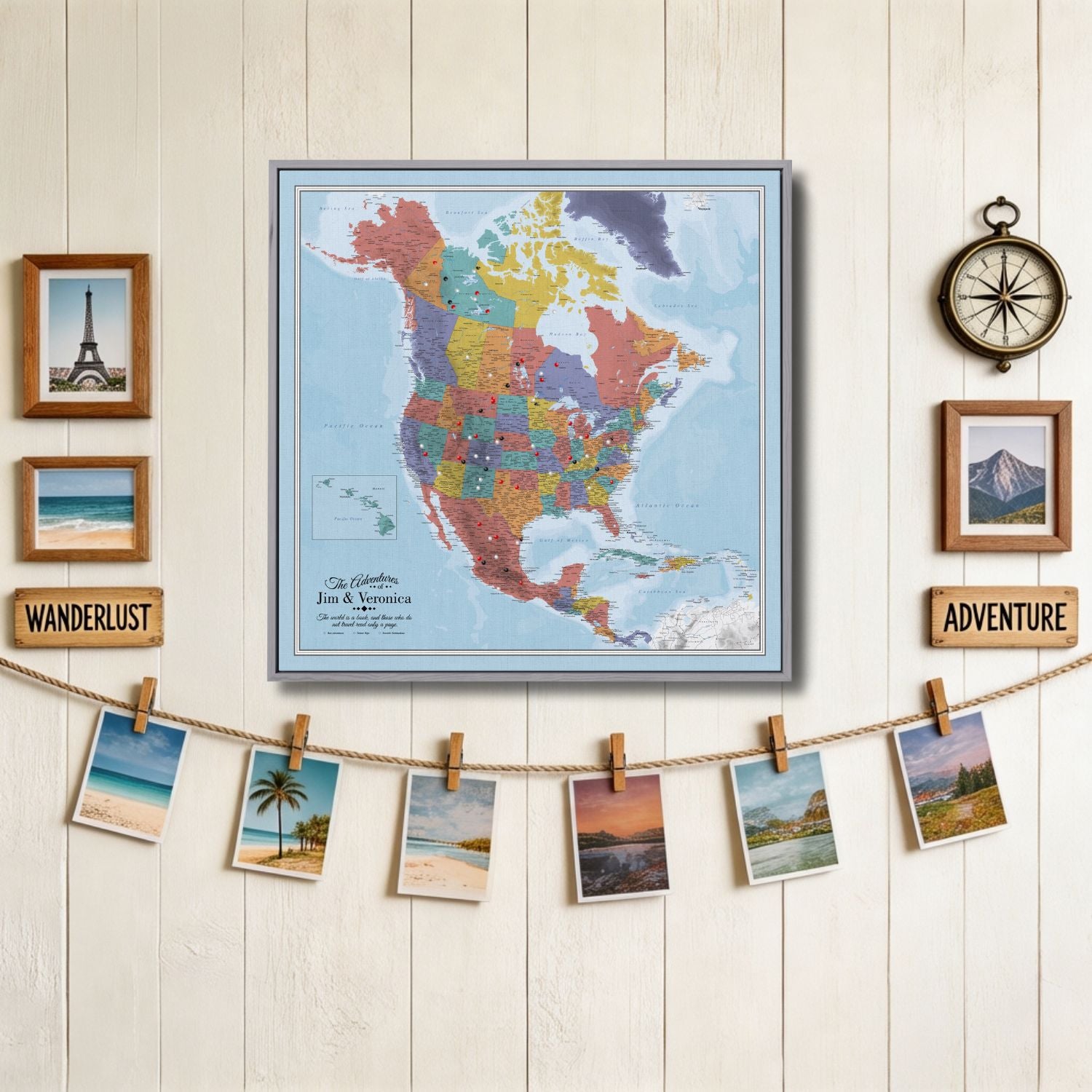 Canvas - Blue Oceans North America Travel Map with Pins