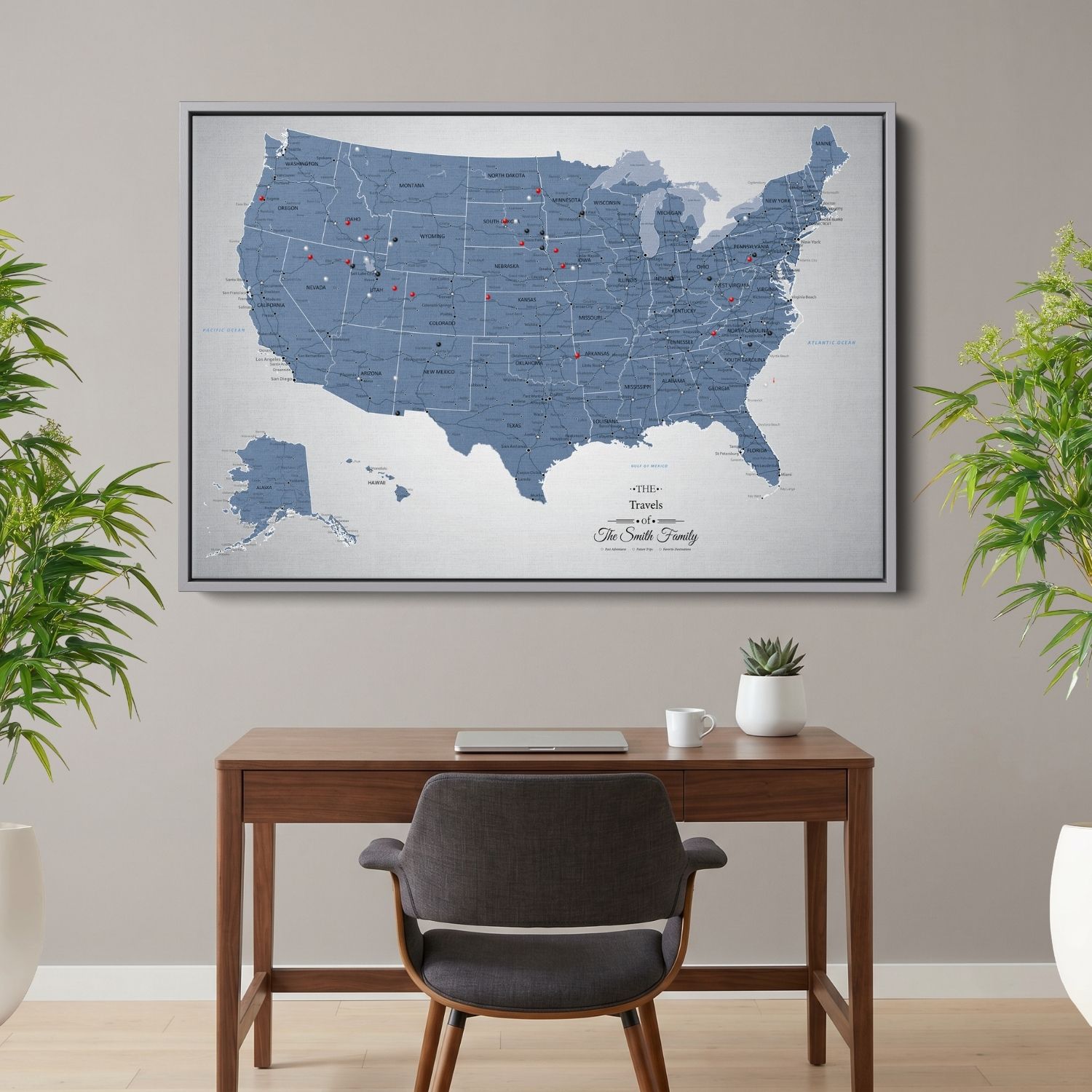 Canvas - Blue Ice USA Push Pin Travel Map with pins