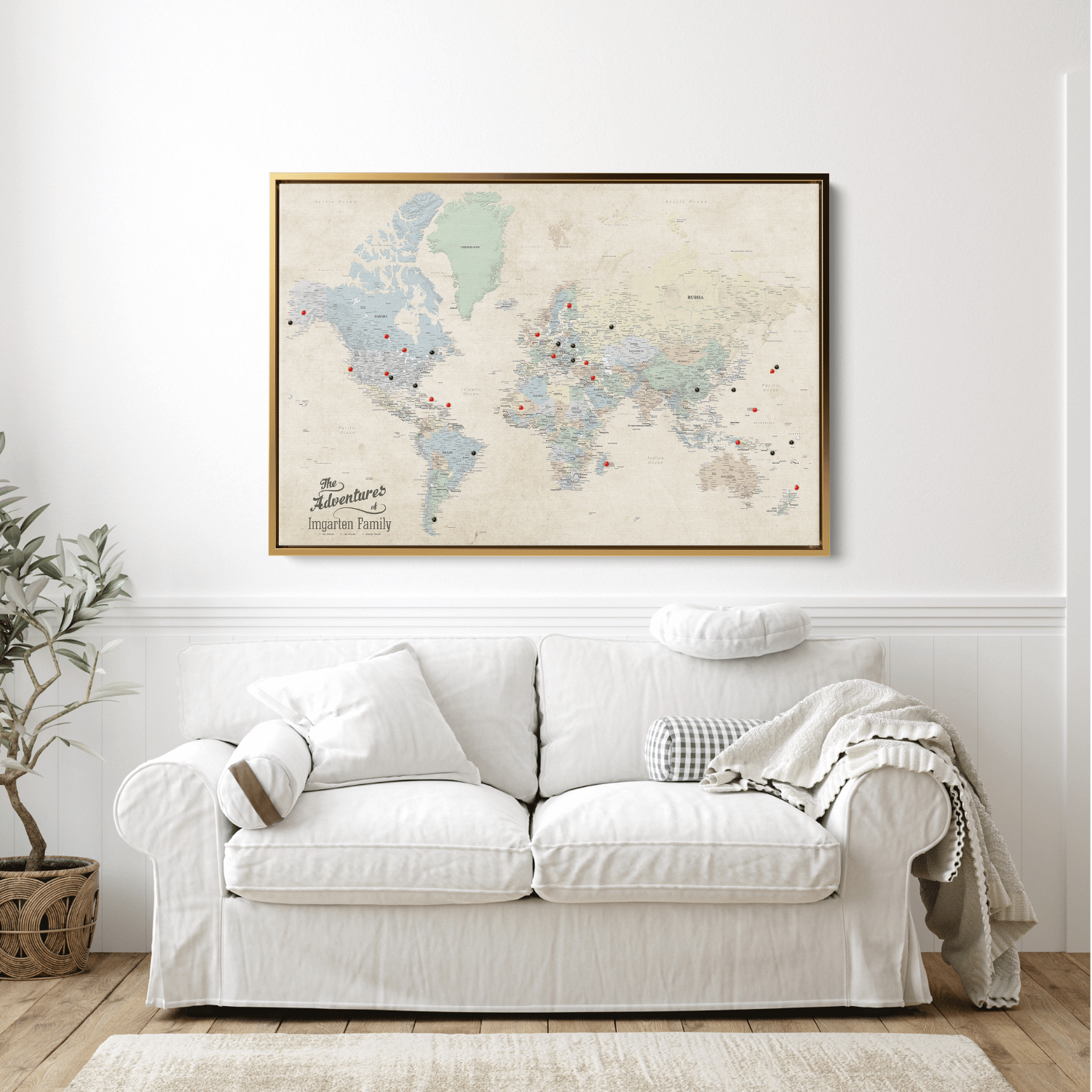 Canvas - Sandy Dreams World Travel Map with pins