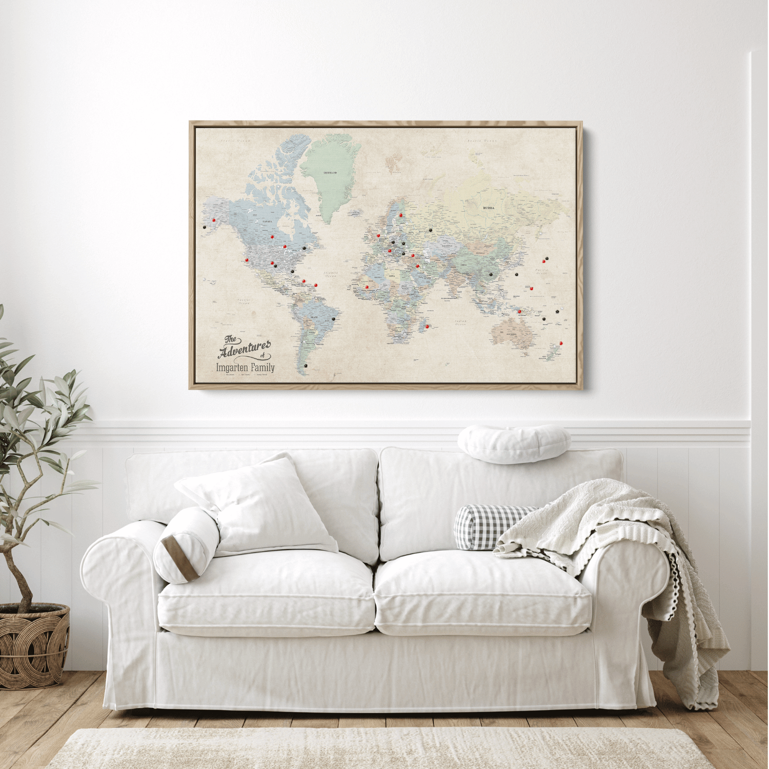 Canvas - Sandy Dreams World Travel Map with pins