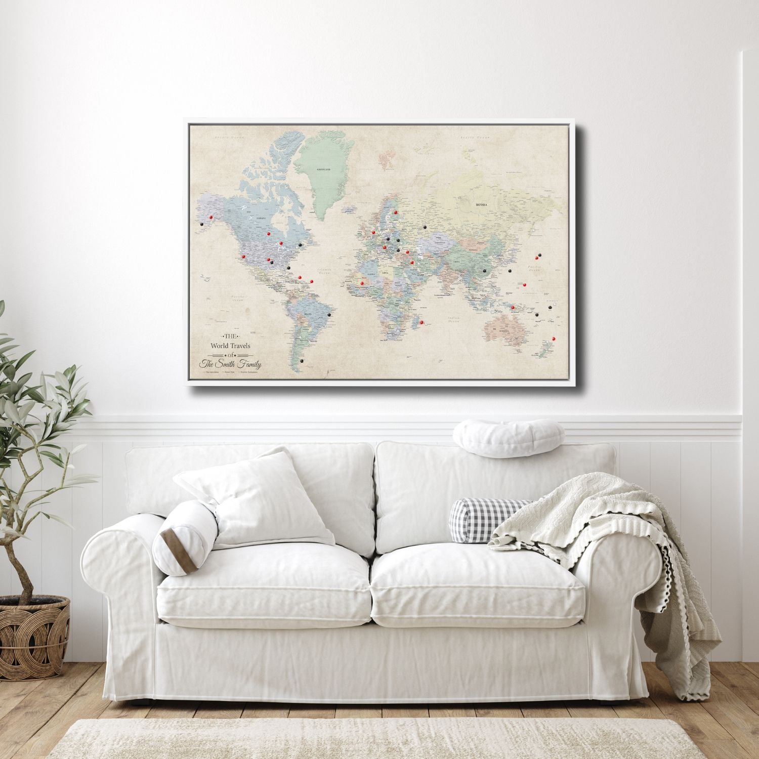 Canvas - Sandy Dreams World Travel Map with pins