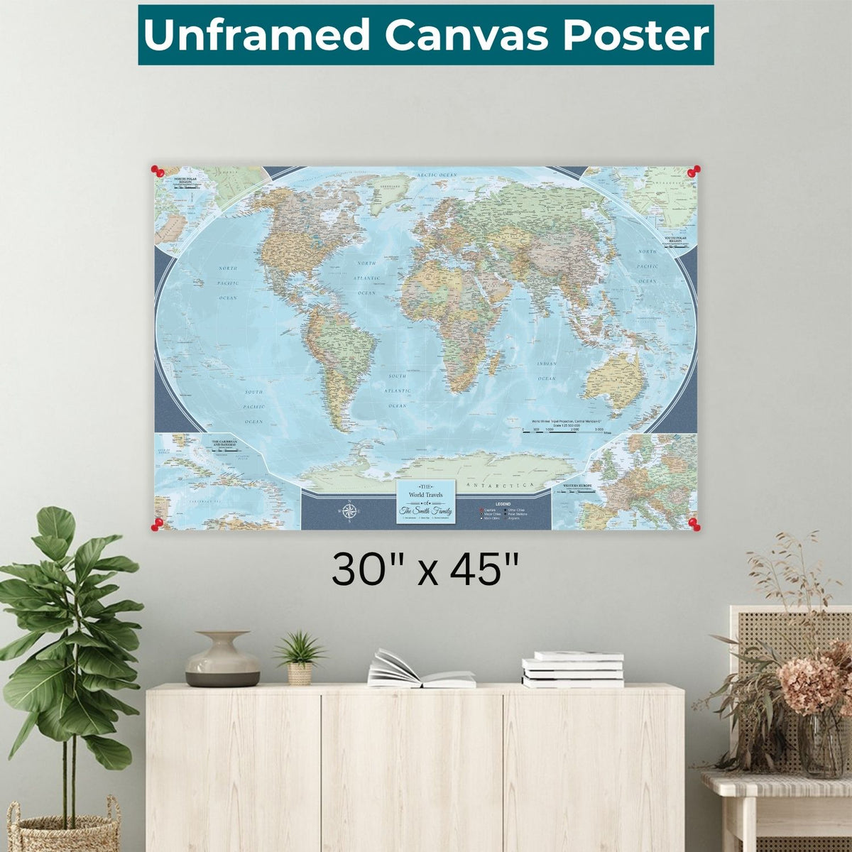 Signature World Canvas Poster 30 x 45 unframed on wall