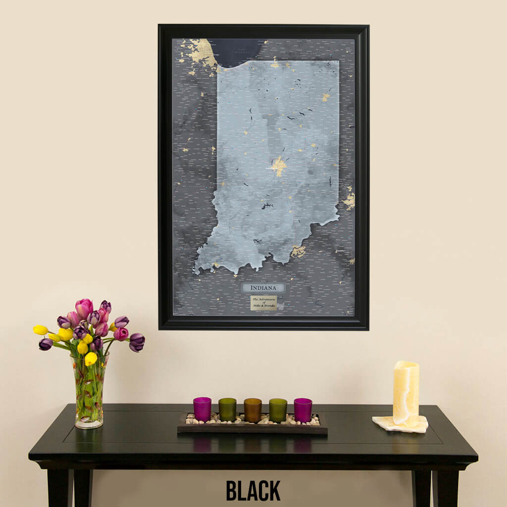 Push Pin Travel Maps Indiana Slate Map with Pins in Black Frame
