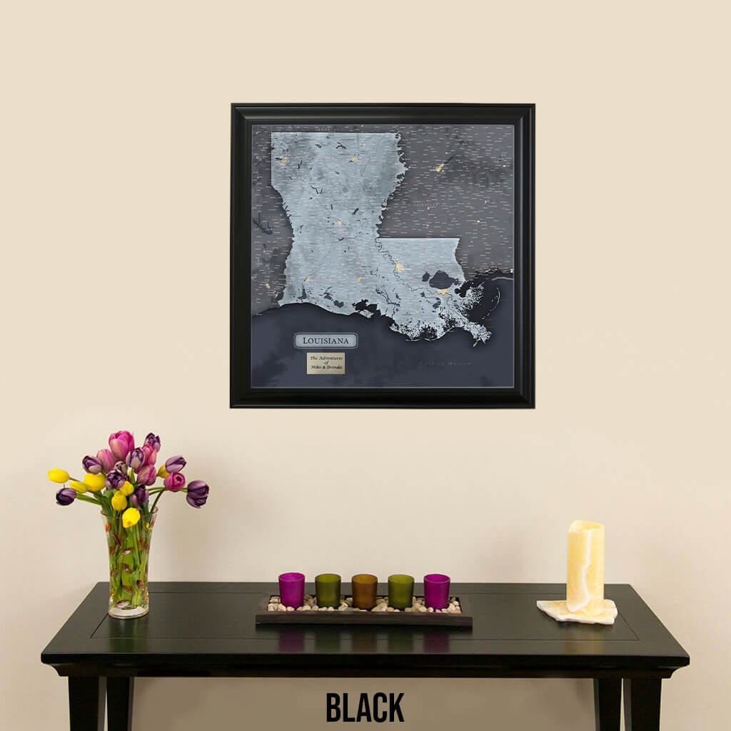 Push Pin Travel Maps Louisiana Slate Map with Pins in Black Frame