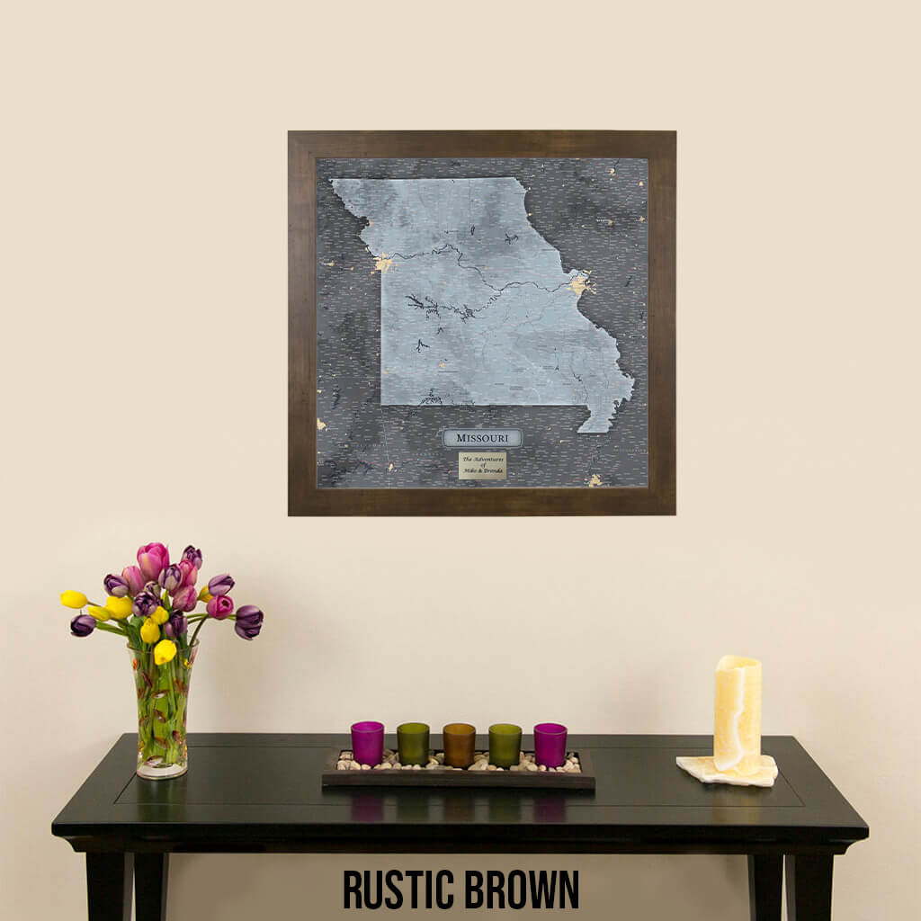 Push Pin Travel Maps - Slate Missouri State Map with Push Pins in Rustic Brown Frame